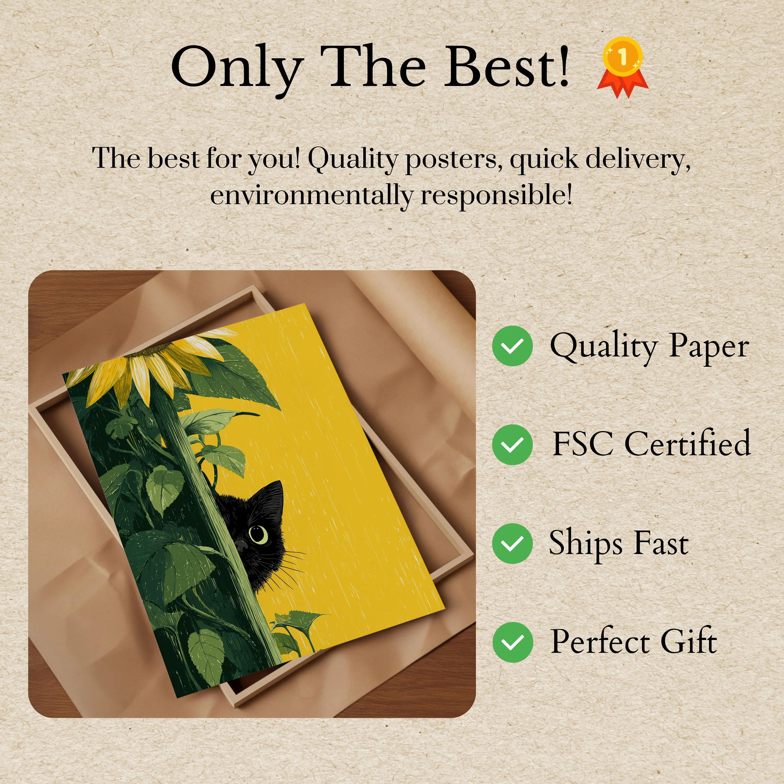 Black Cat Among Sunflowers Poster - Image 3