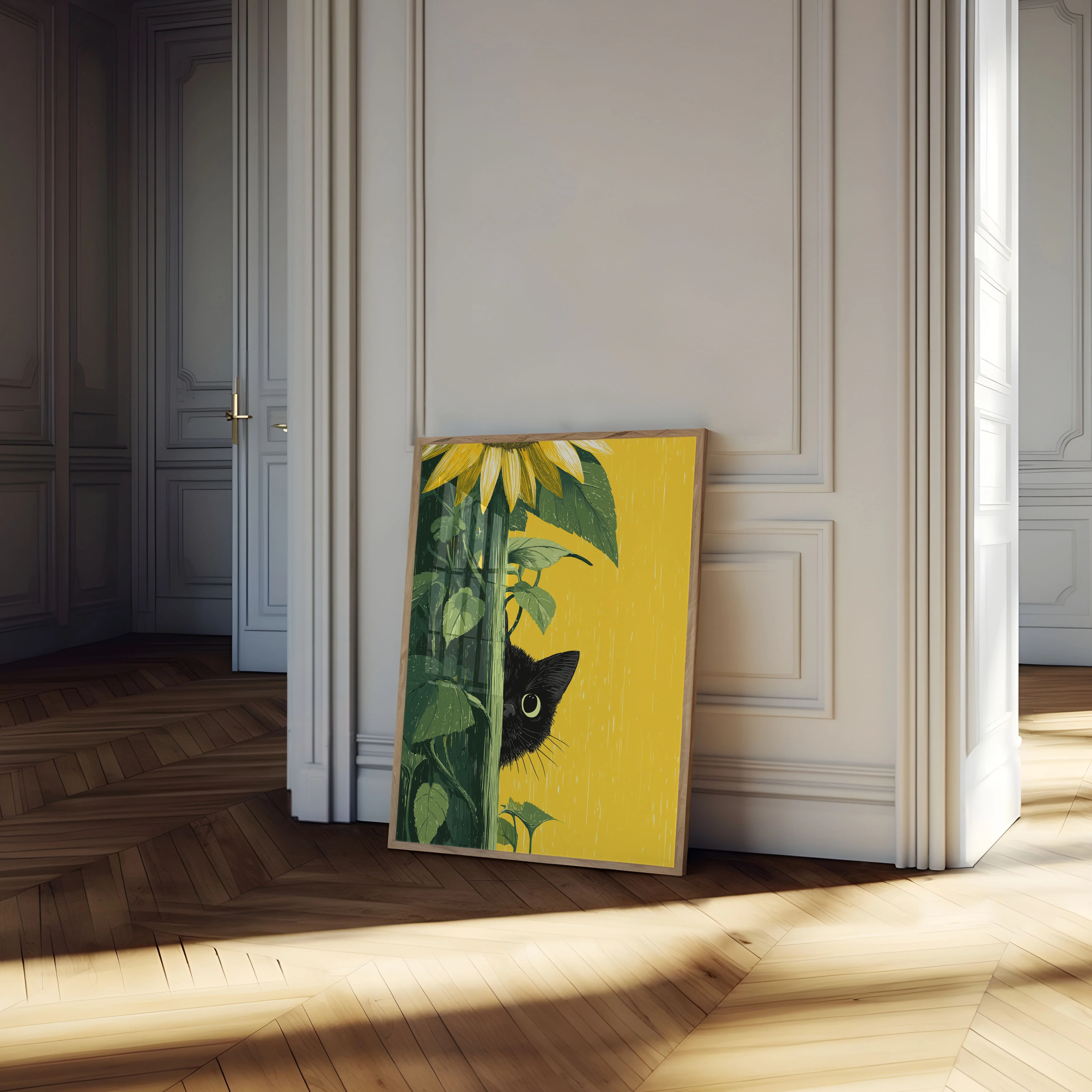 Black Cat Among Sunflowers Poster - Image 4