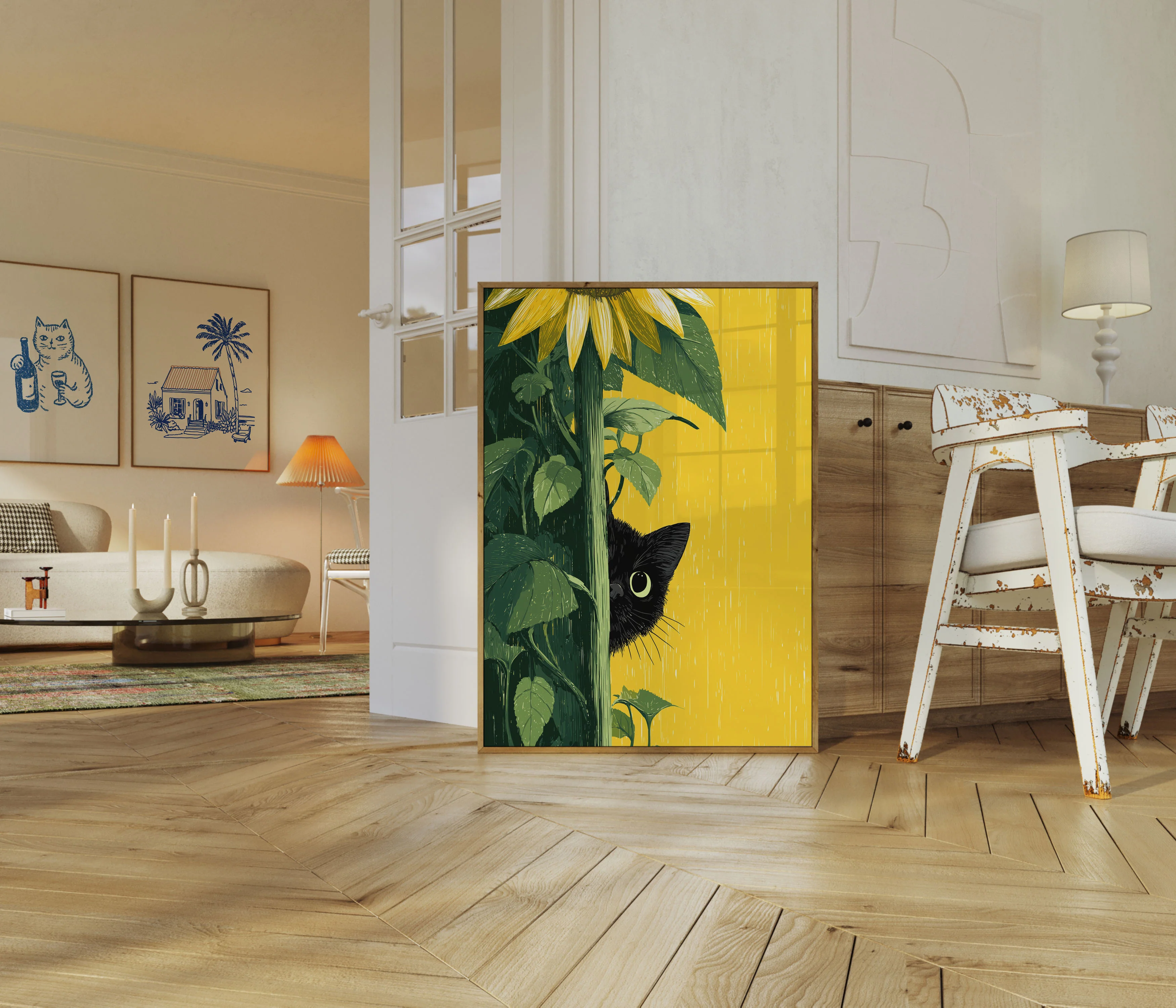 Black Cat Among Sunflowers Poster - Image 5