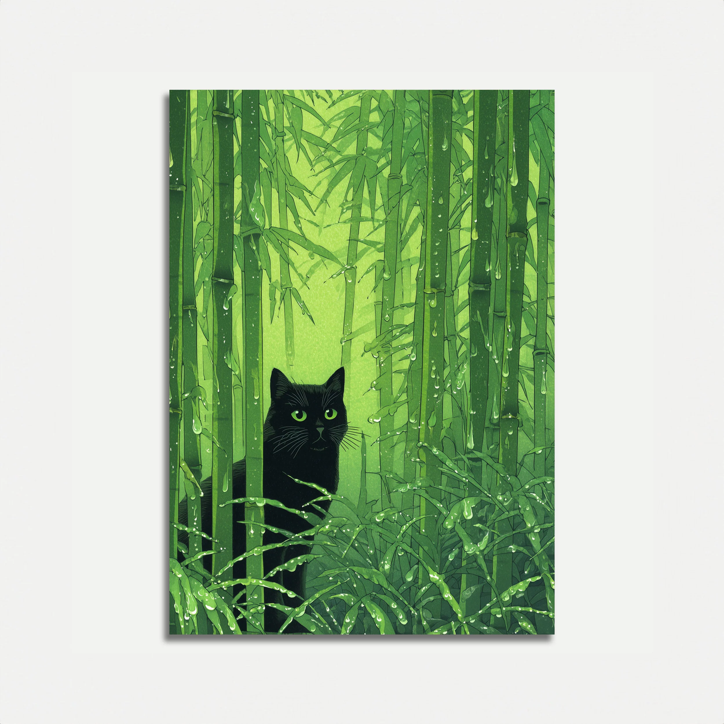 Black Cat in Bamboo Forest Poster