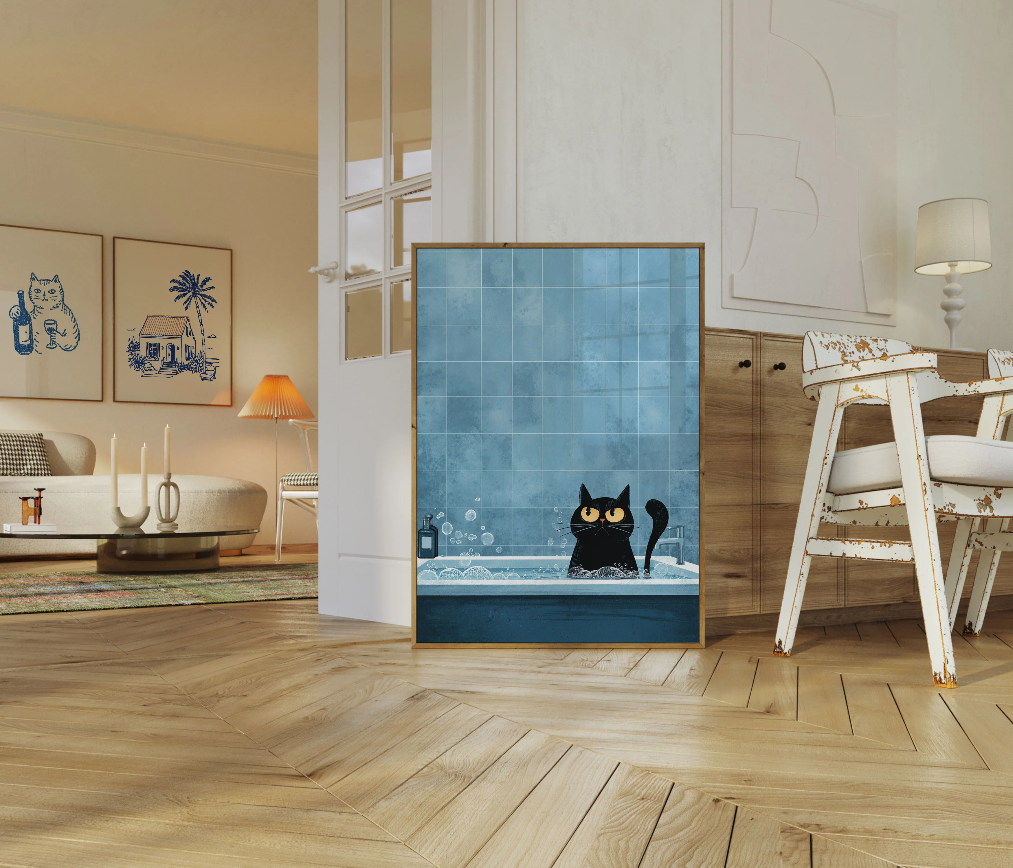Black Cat in Bathroom Poster - Image 5