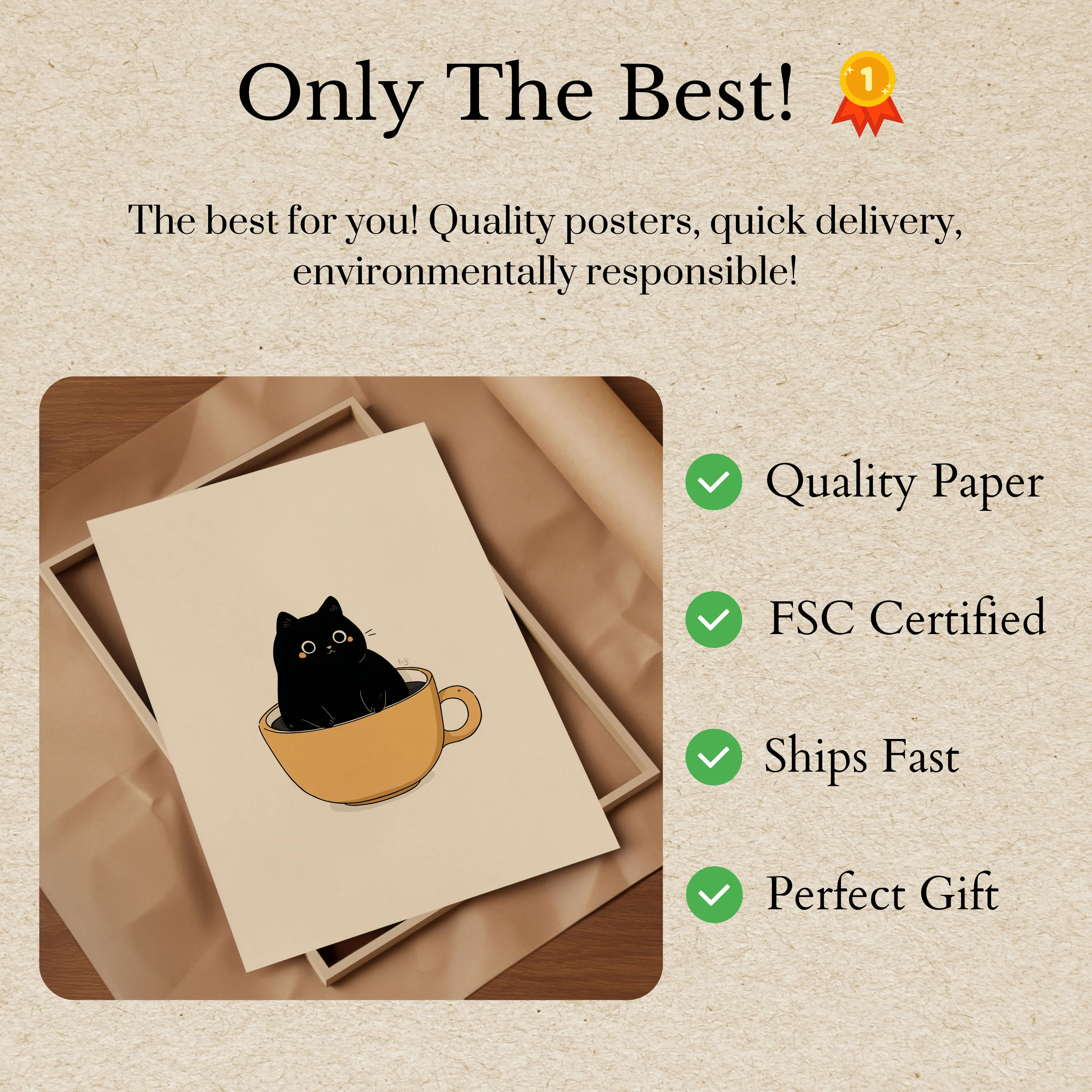 Black Cat in Coffee Cup Poster - Image 3