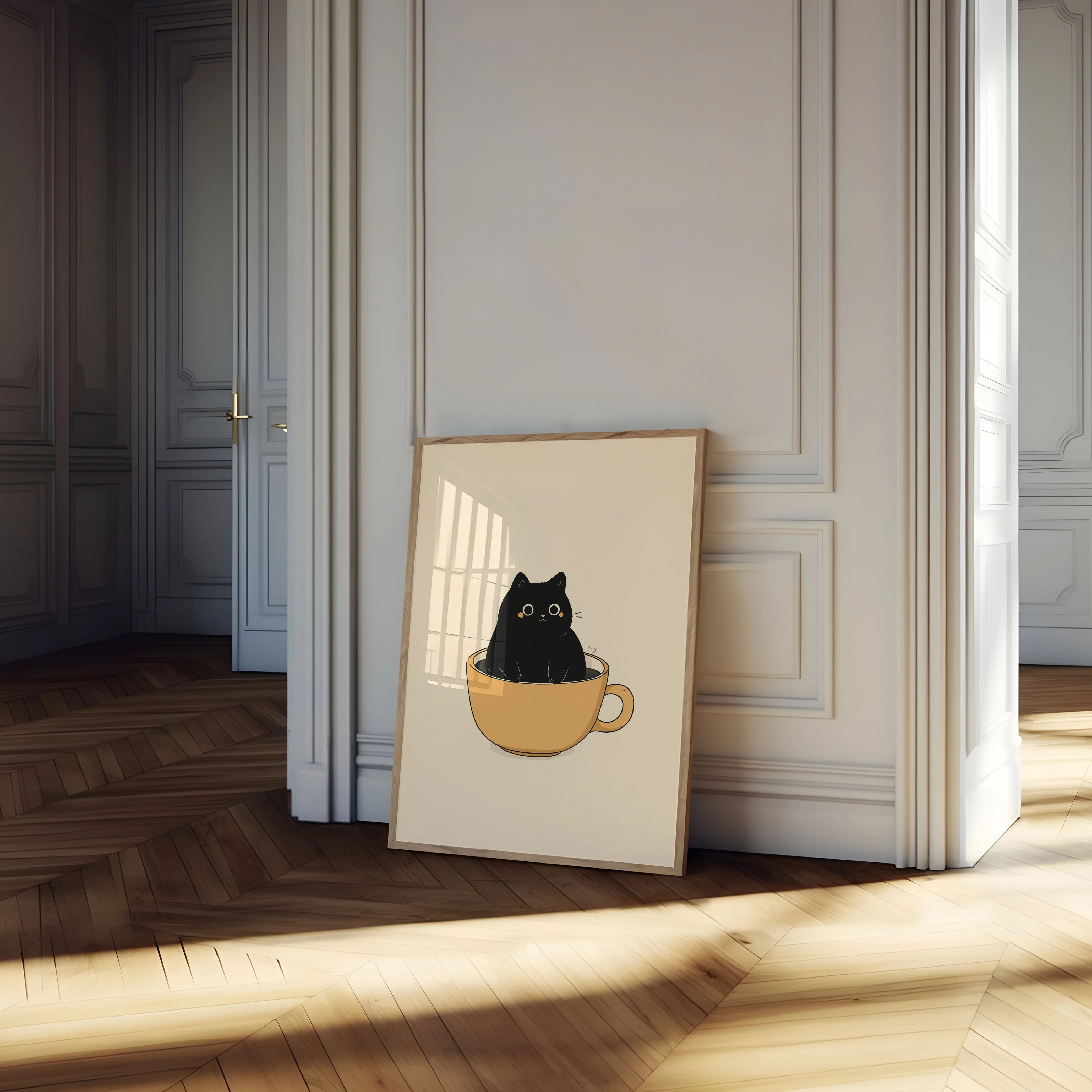 Black Cat in Coffee Cup Poster - Image 4