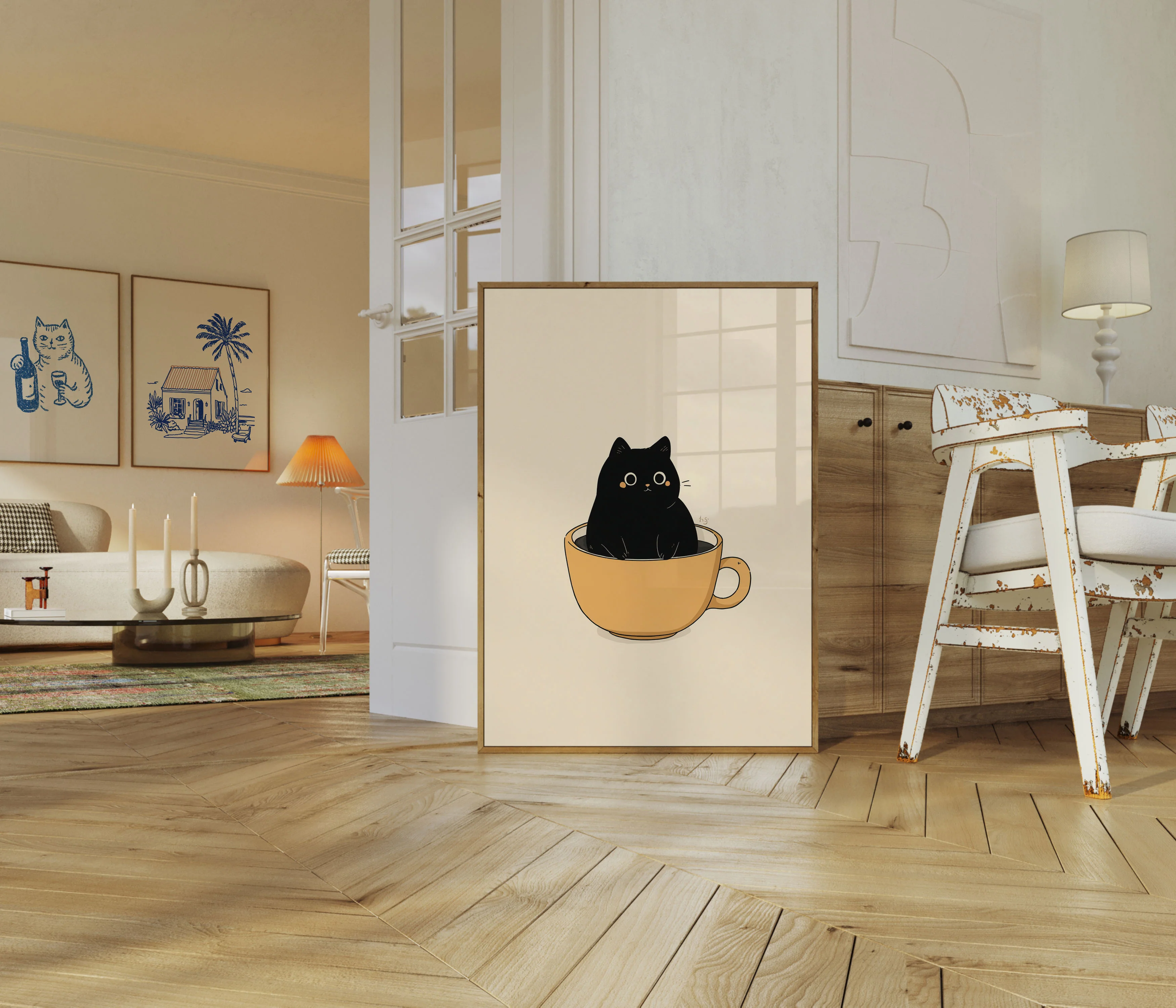Black Cat in Coffee Cup Poster - Image 5