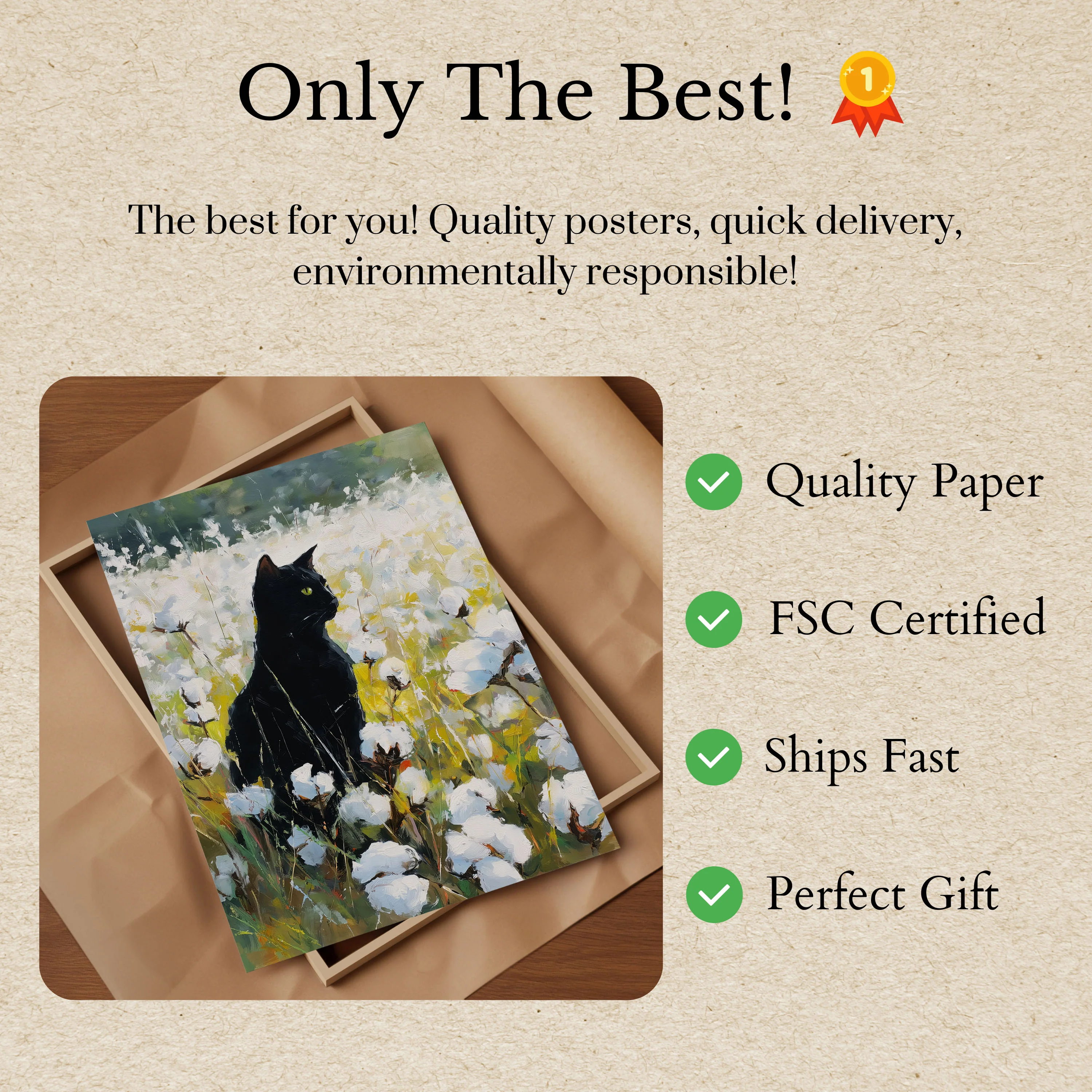 Black Cat in Cotton Field Poster - Image 3