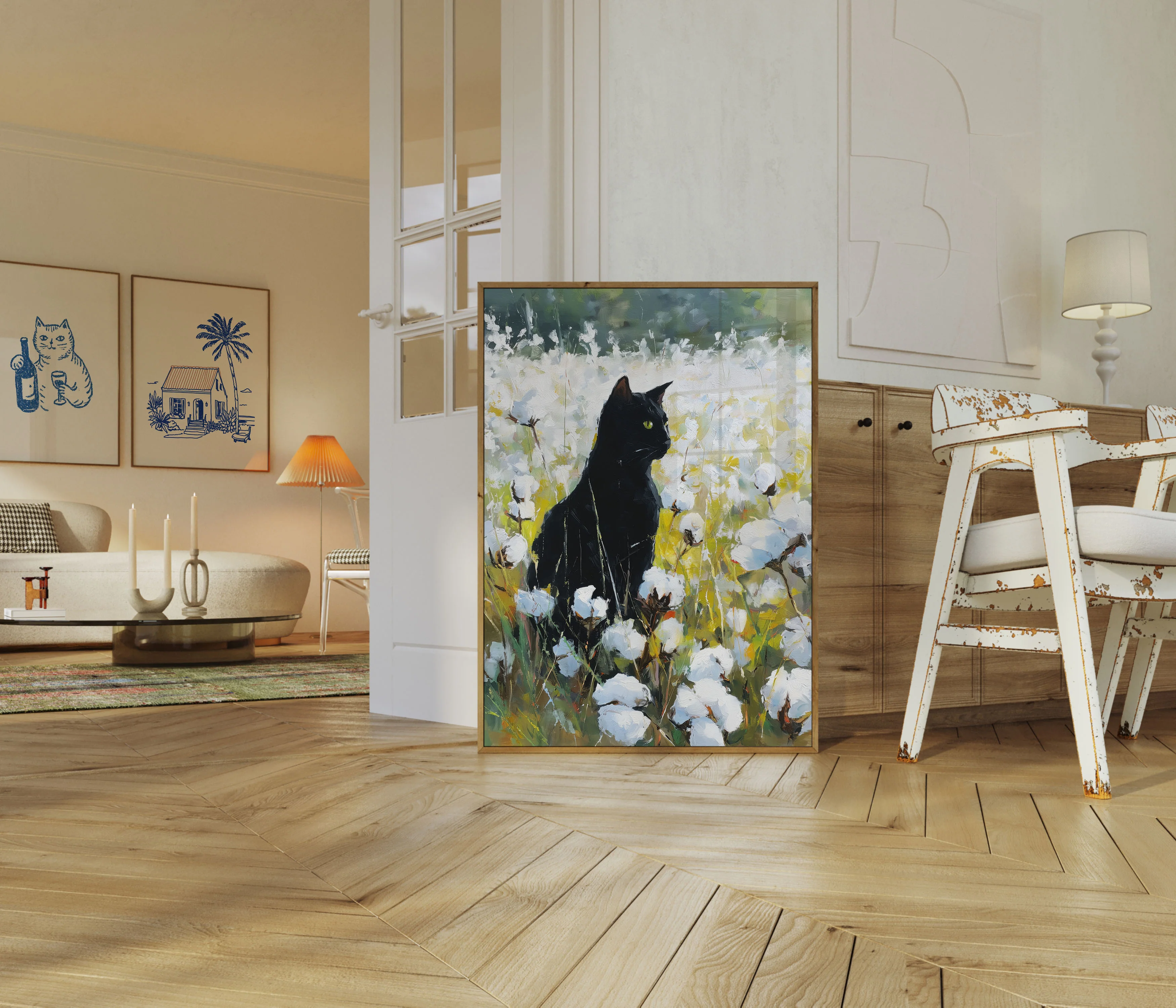 Black Cat in Cotton Field Poster - Image 5