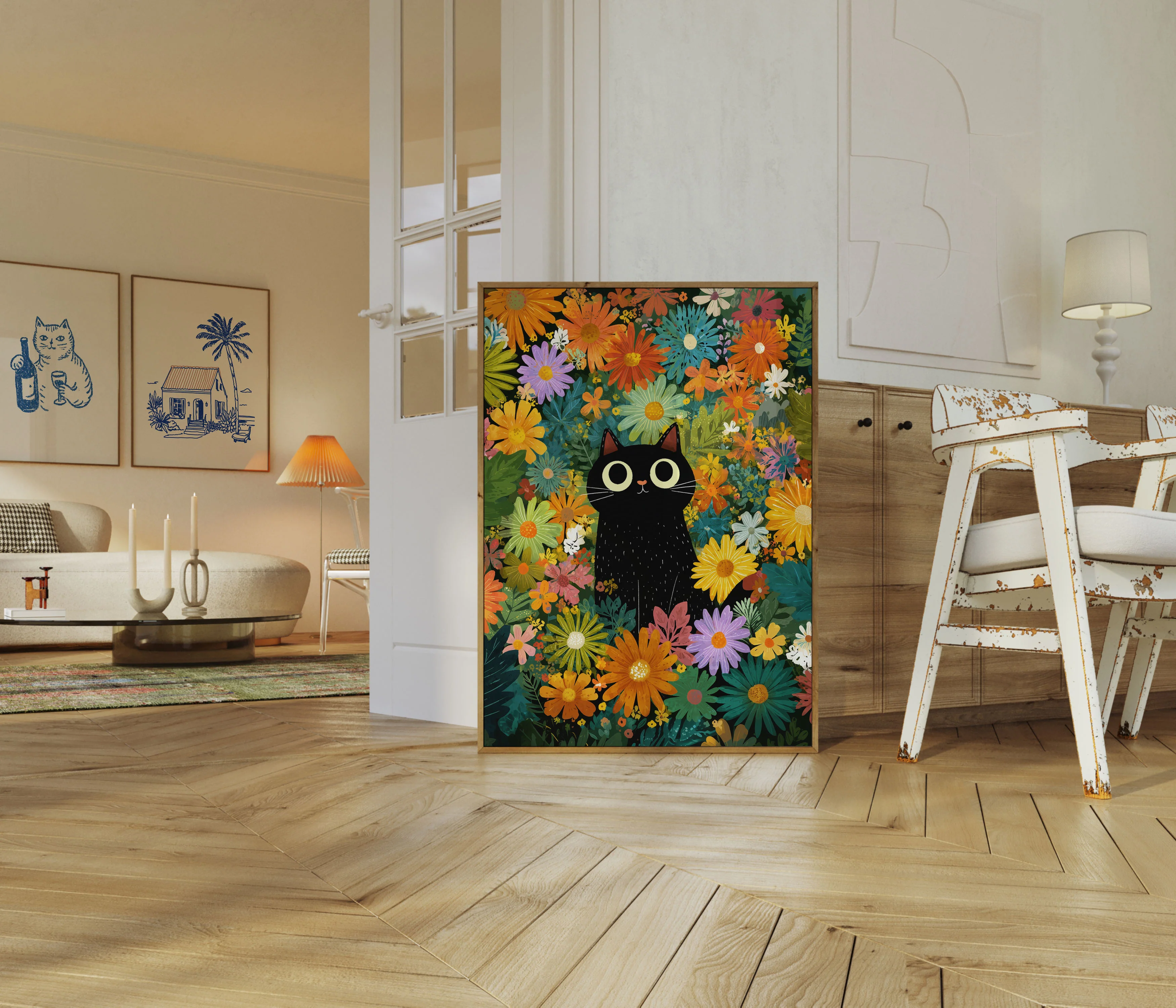 Black Cat in Flower Garden Poster - Image 5