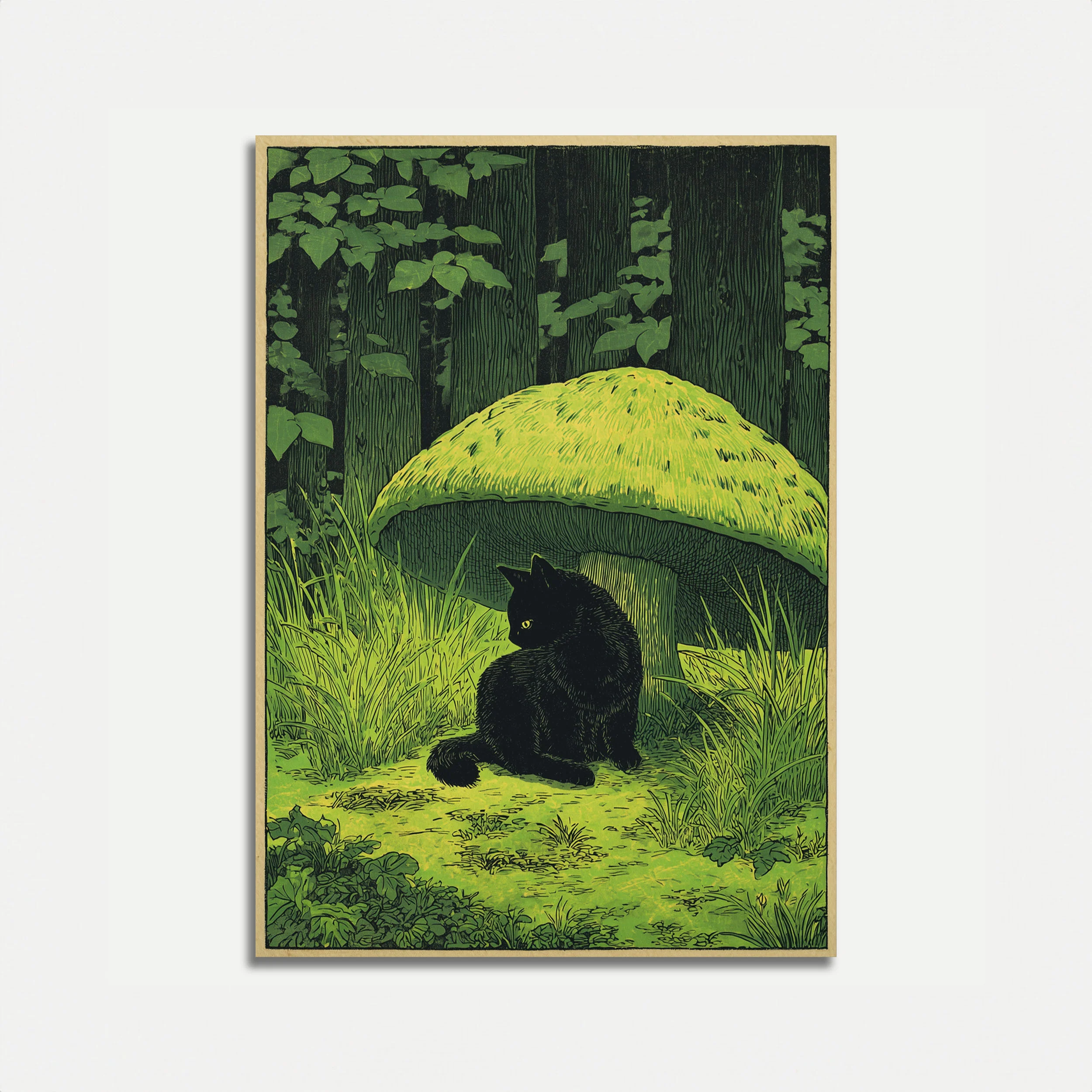 Black Cat in Garden Shelter Poster
