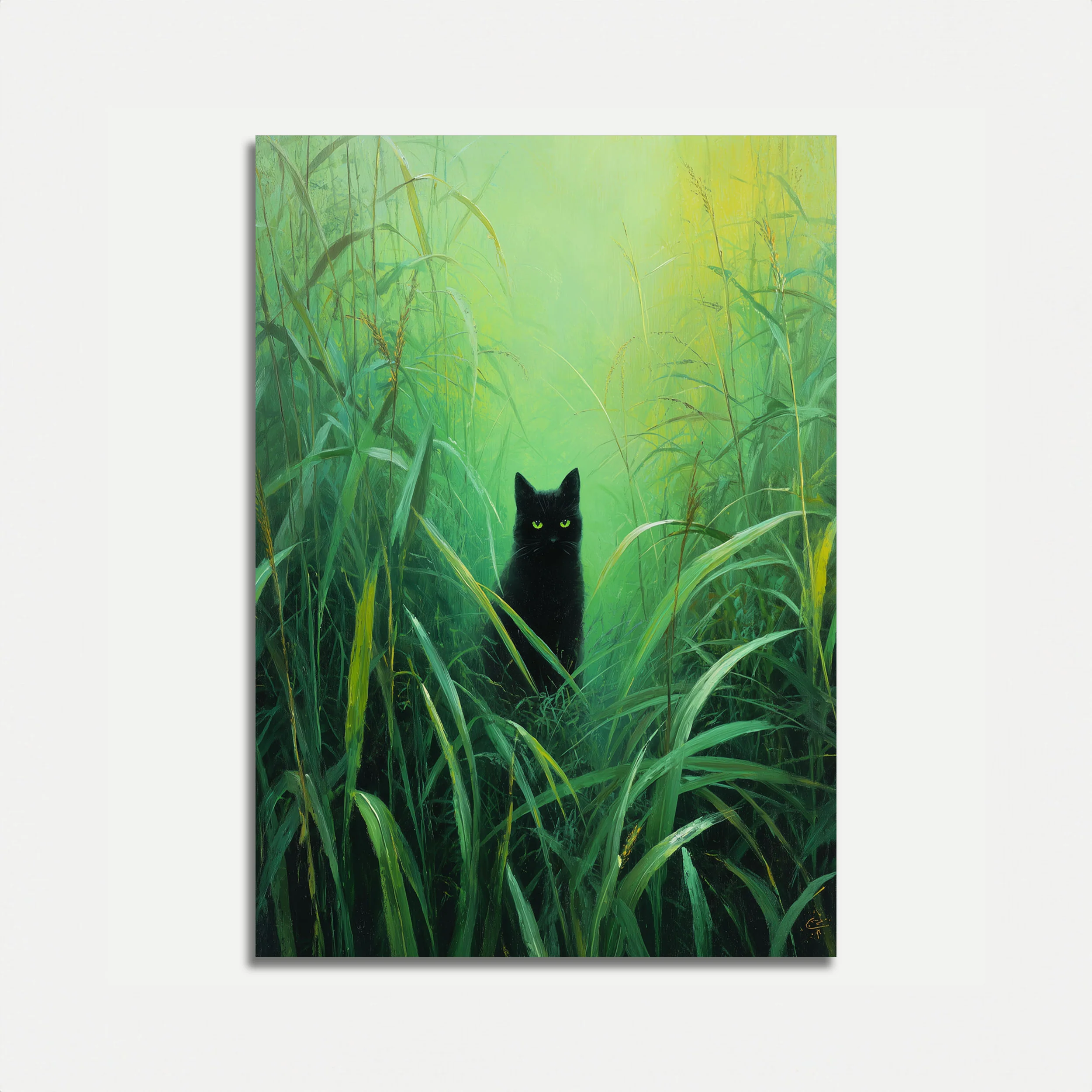 Black Cat in Grass Poster