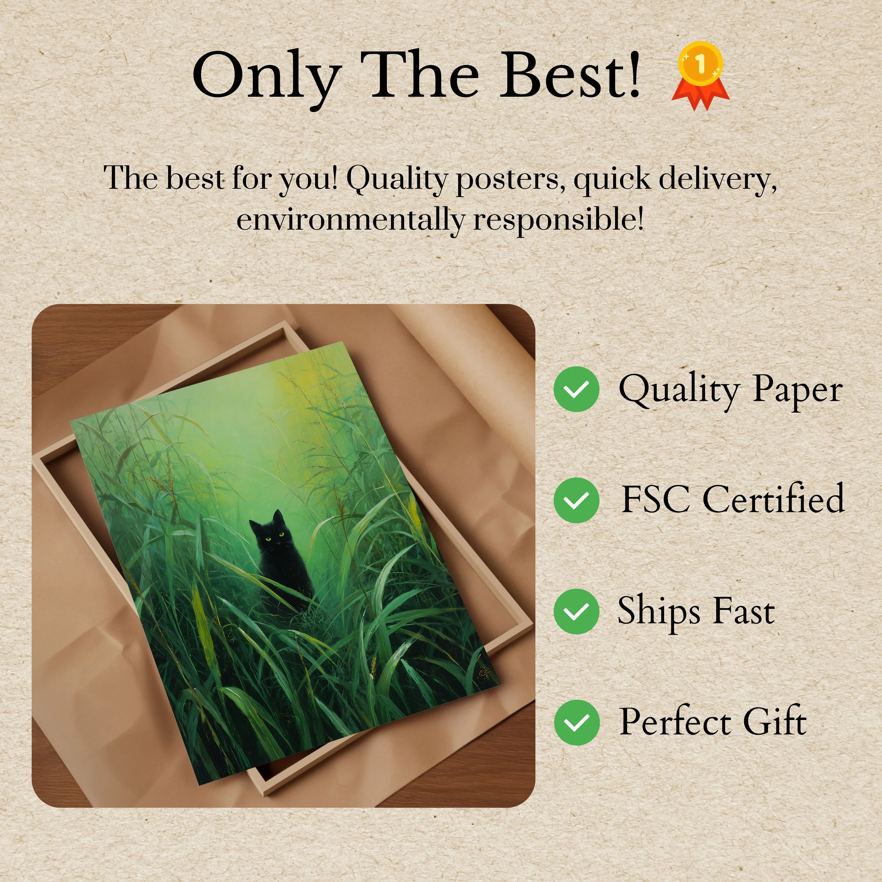 Black Cat in Grass Poster - Image 3