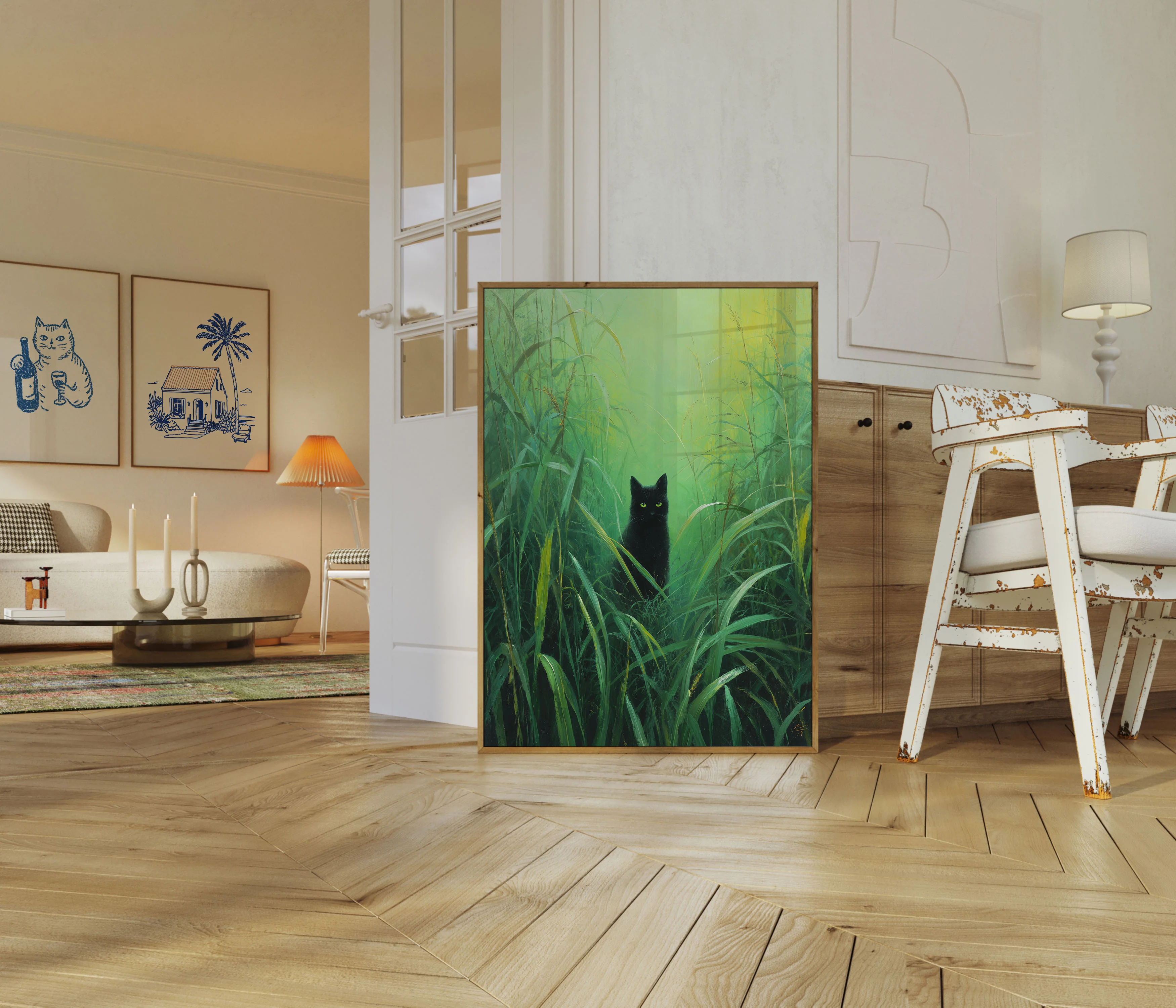 Black Cat in Grass Poster - Image 5