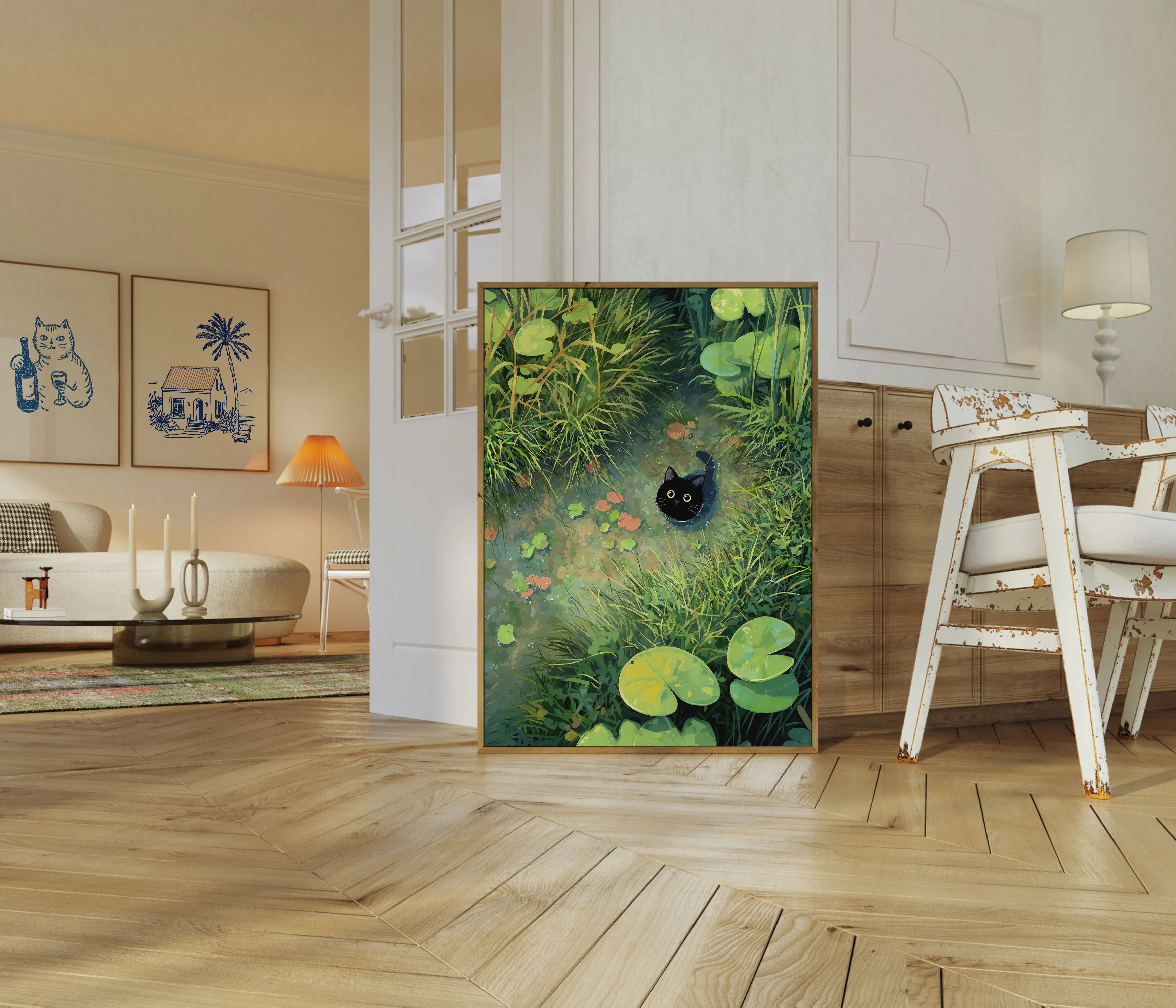 Black Cat in Lily Pond Poster - Image 5