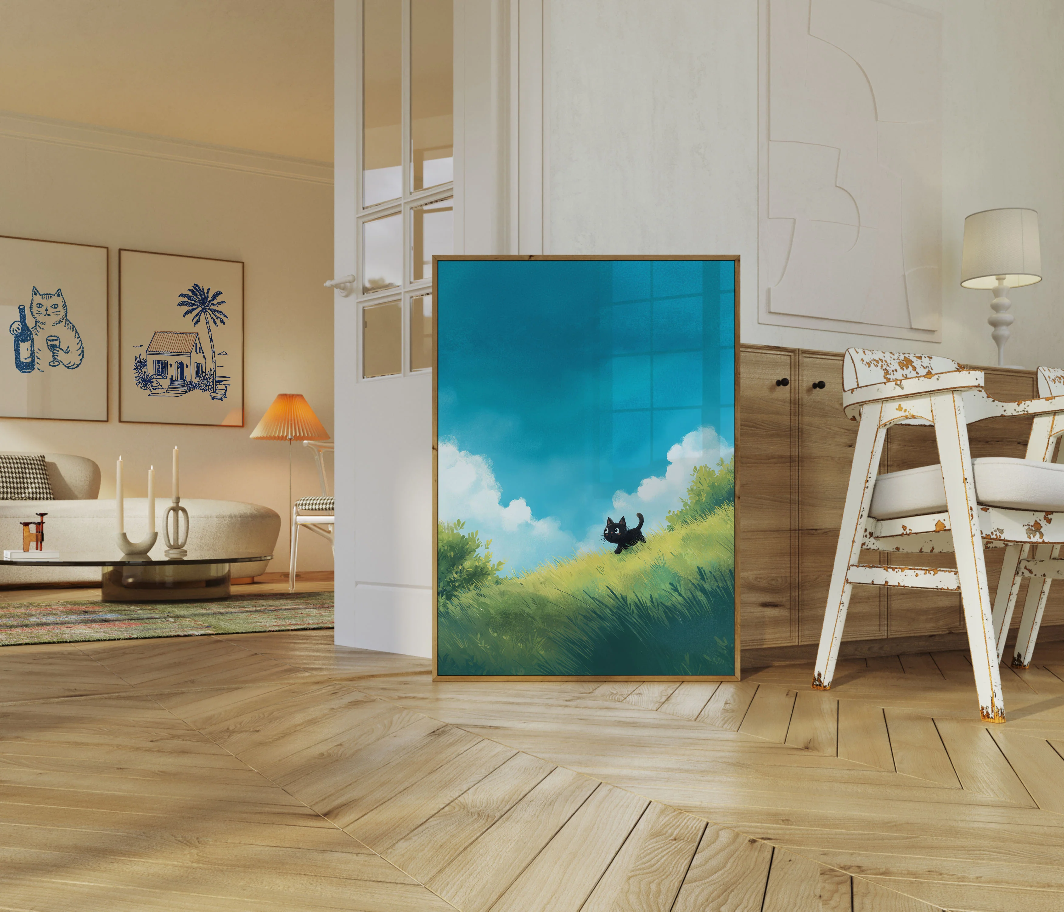 Black Cat in Meadow Poster - Image 5