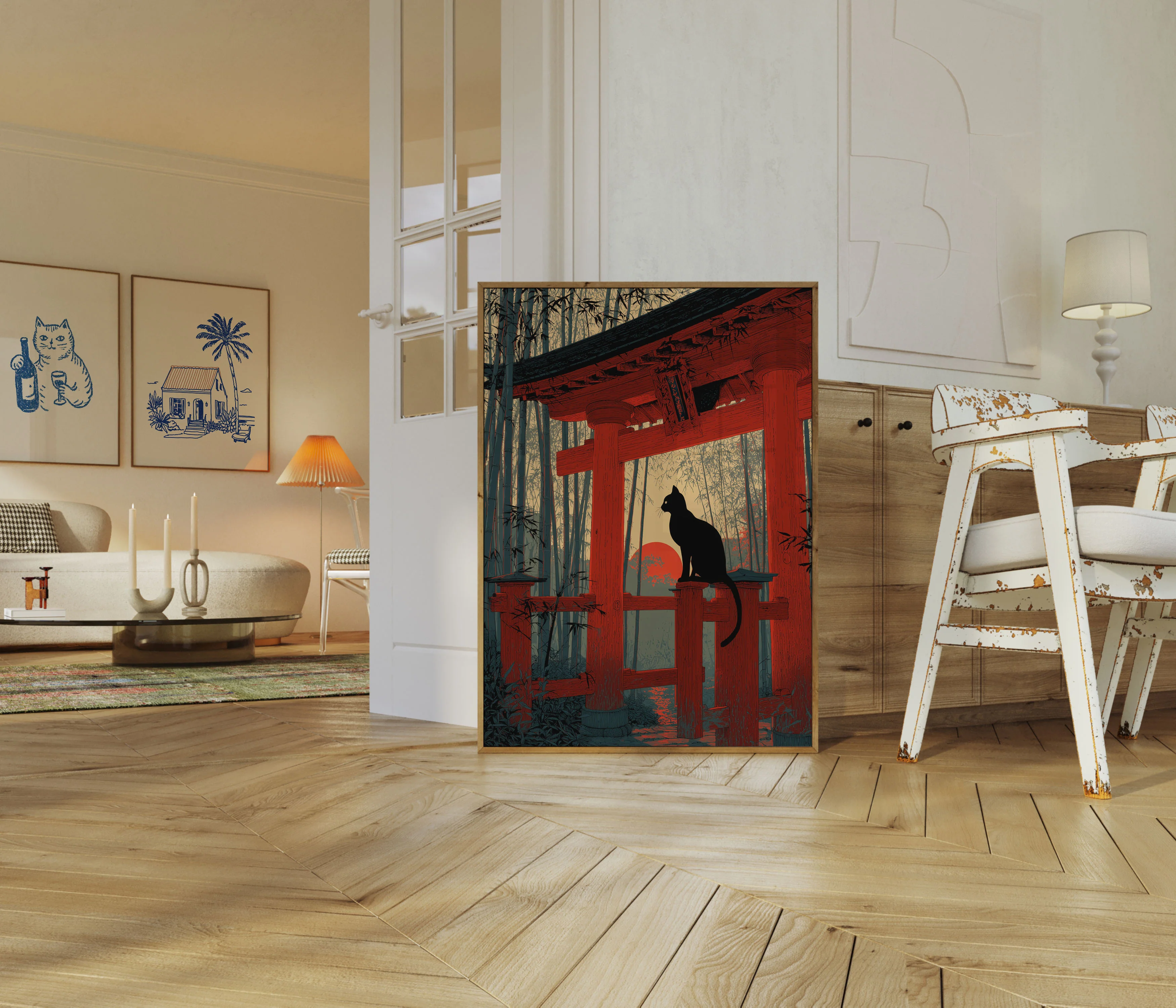 Black Cat in Red Temple Poster - Image 5