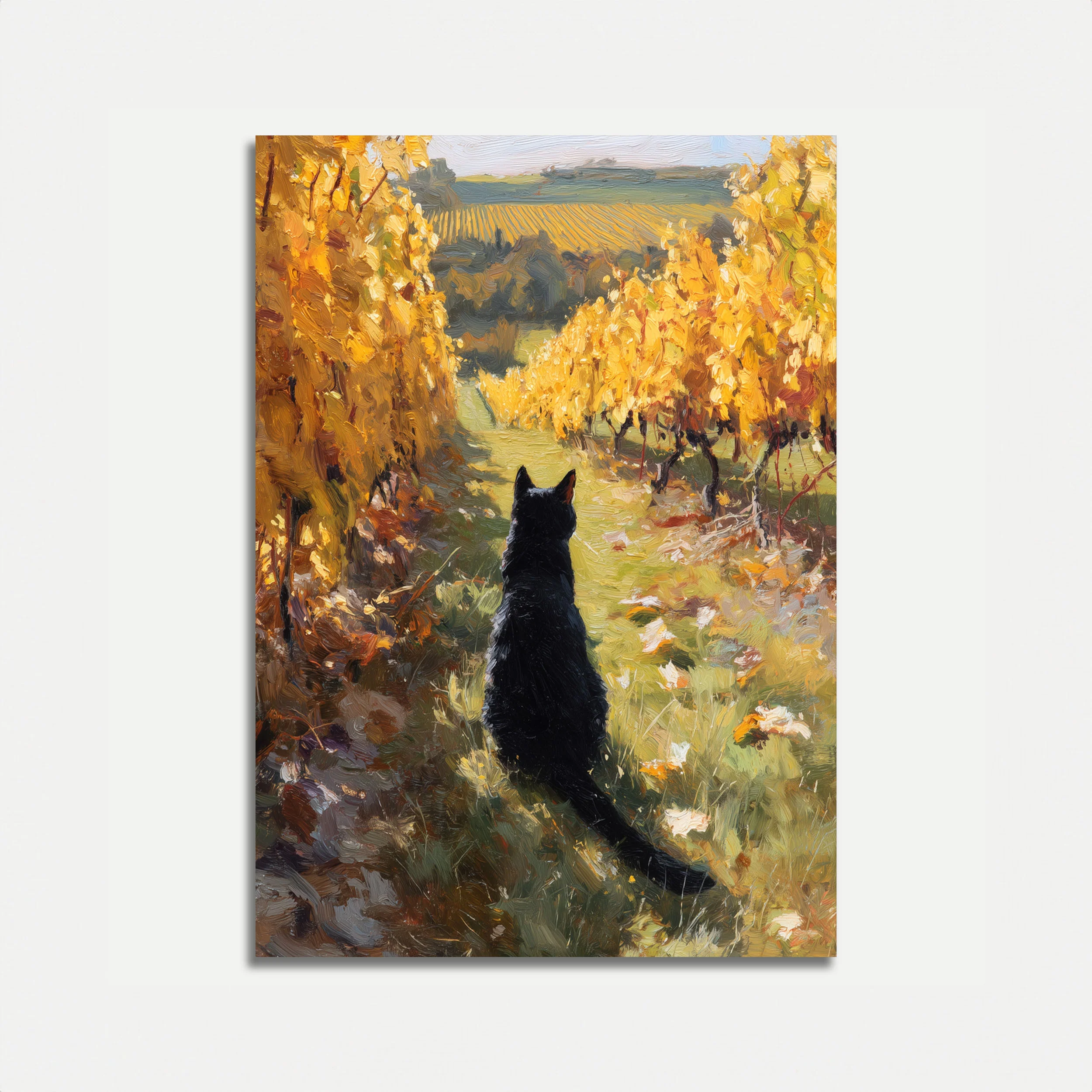 Black Cat in Vineyard Poster