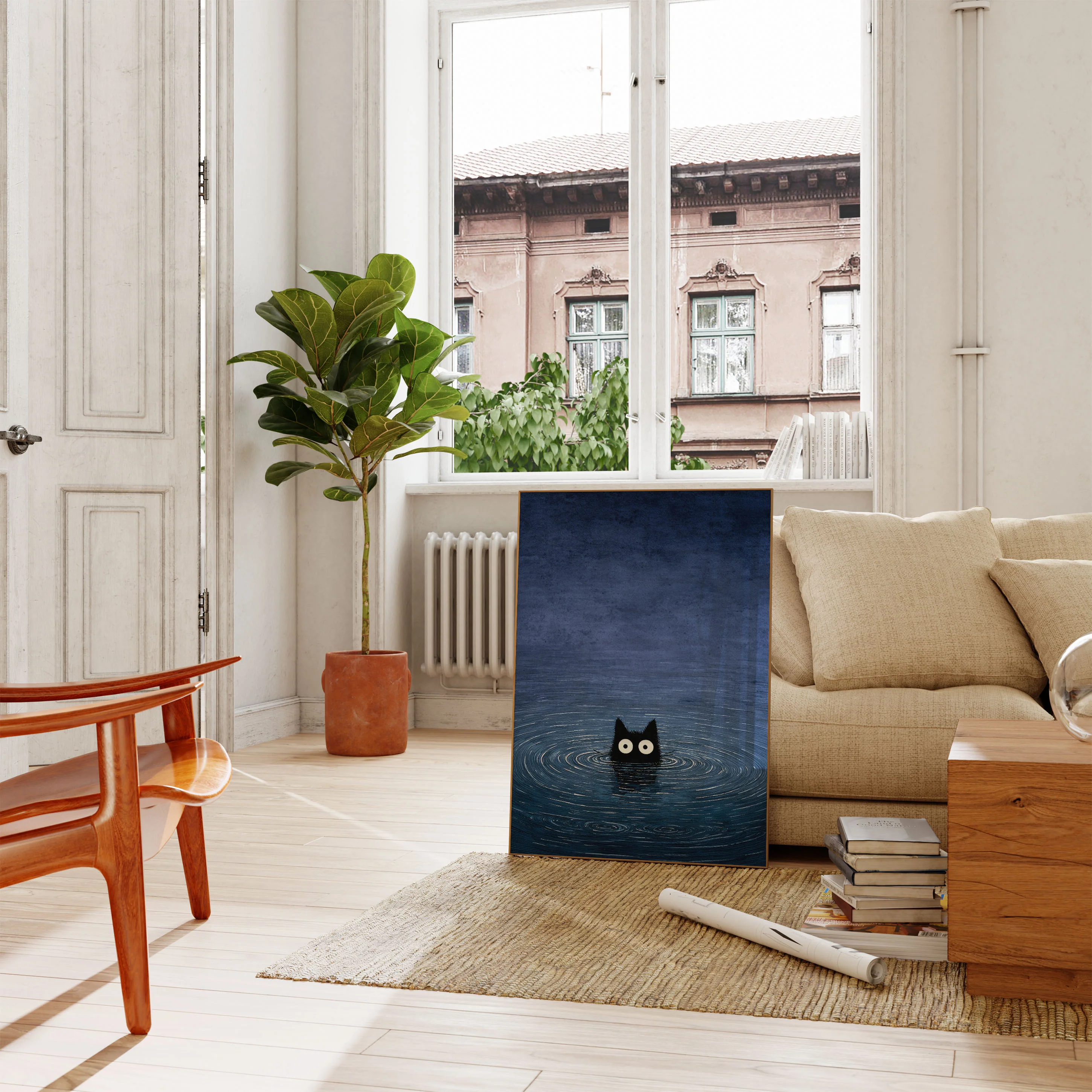 Black Cat in Water Poster - Image 2