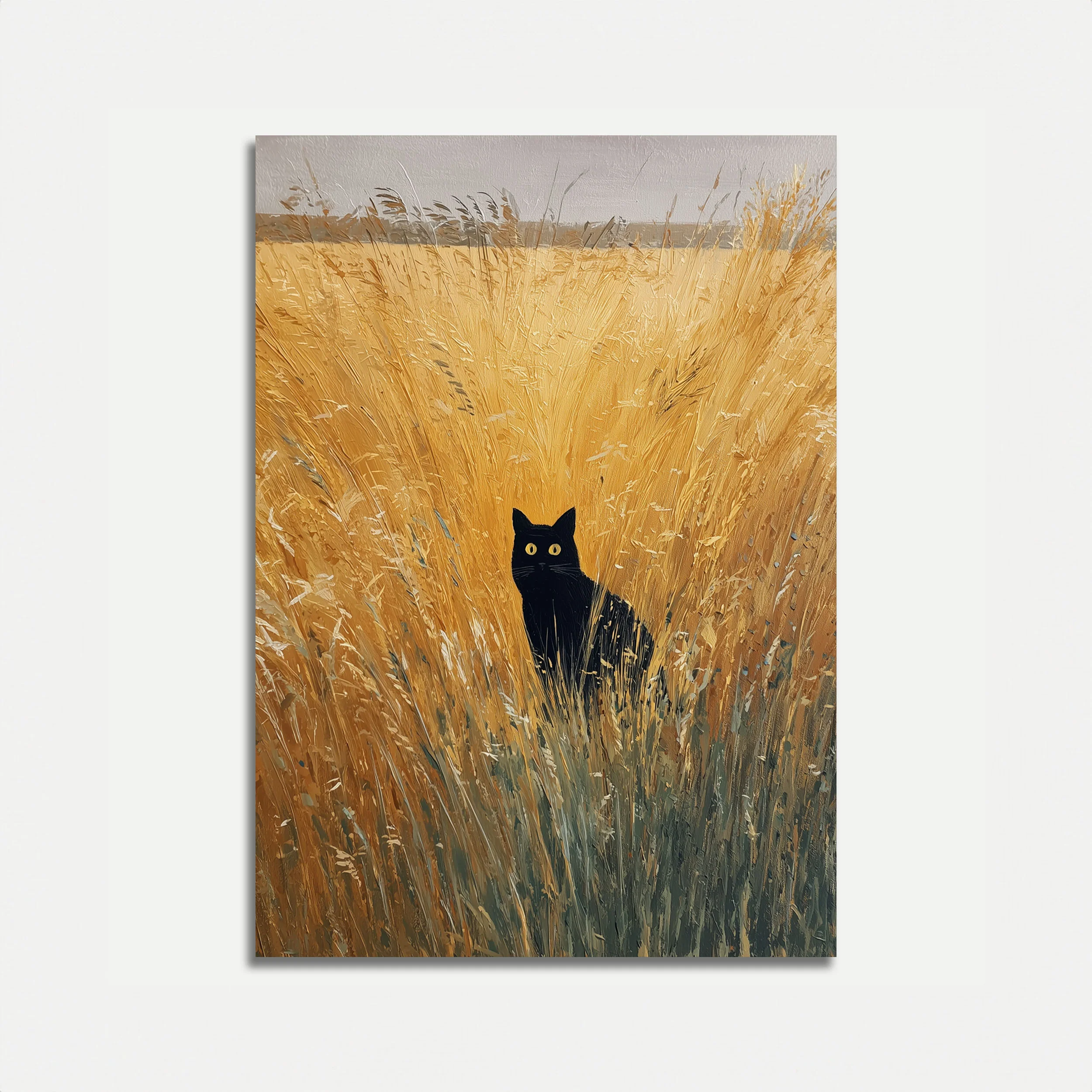 Black Cat in Wheat Field Poster