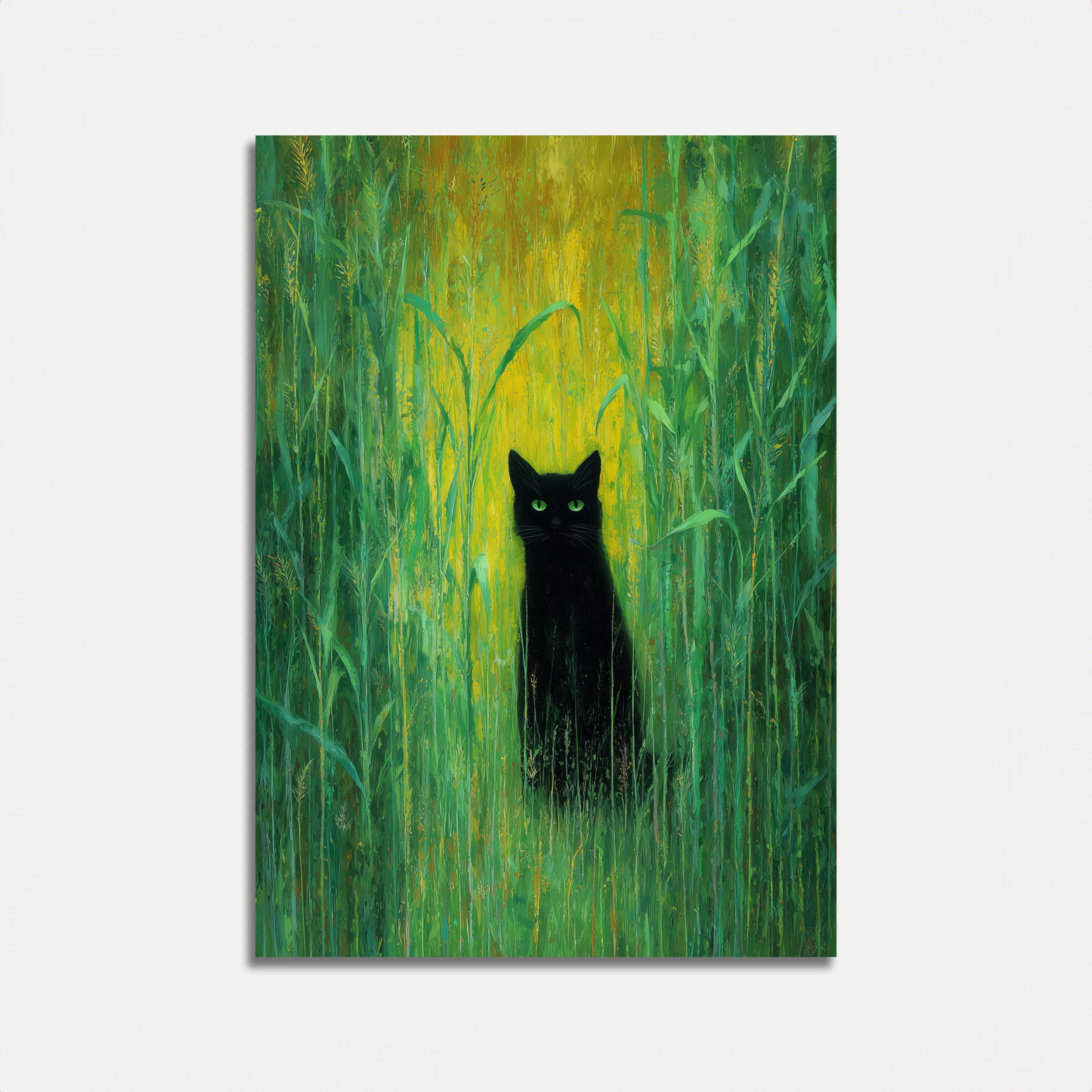Black Cat in Wheat Field Poster