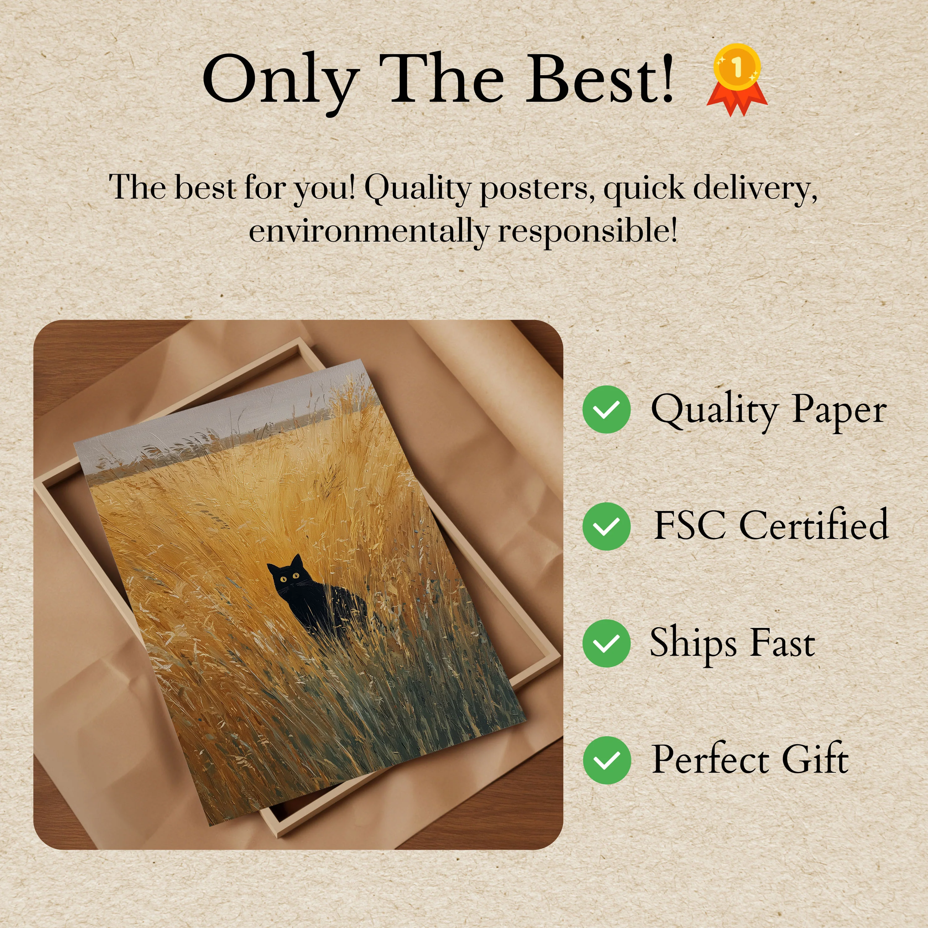 Black Cat in Wheat Field Poster - Image 3