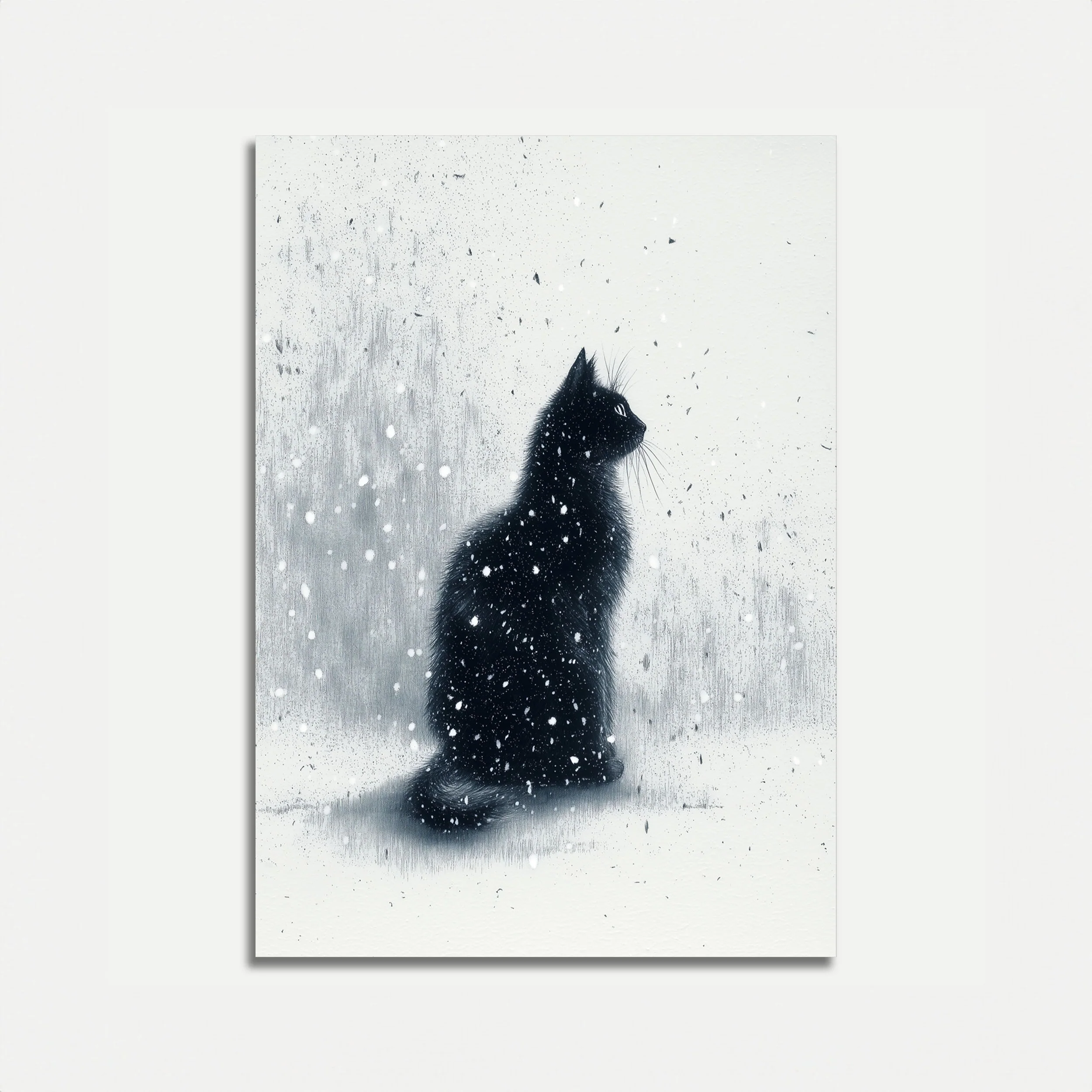 Black Cat in Winter Snow Poster