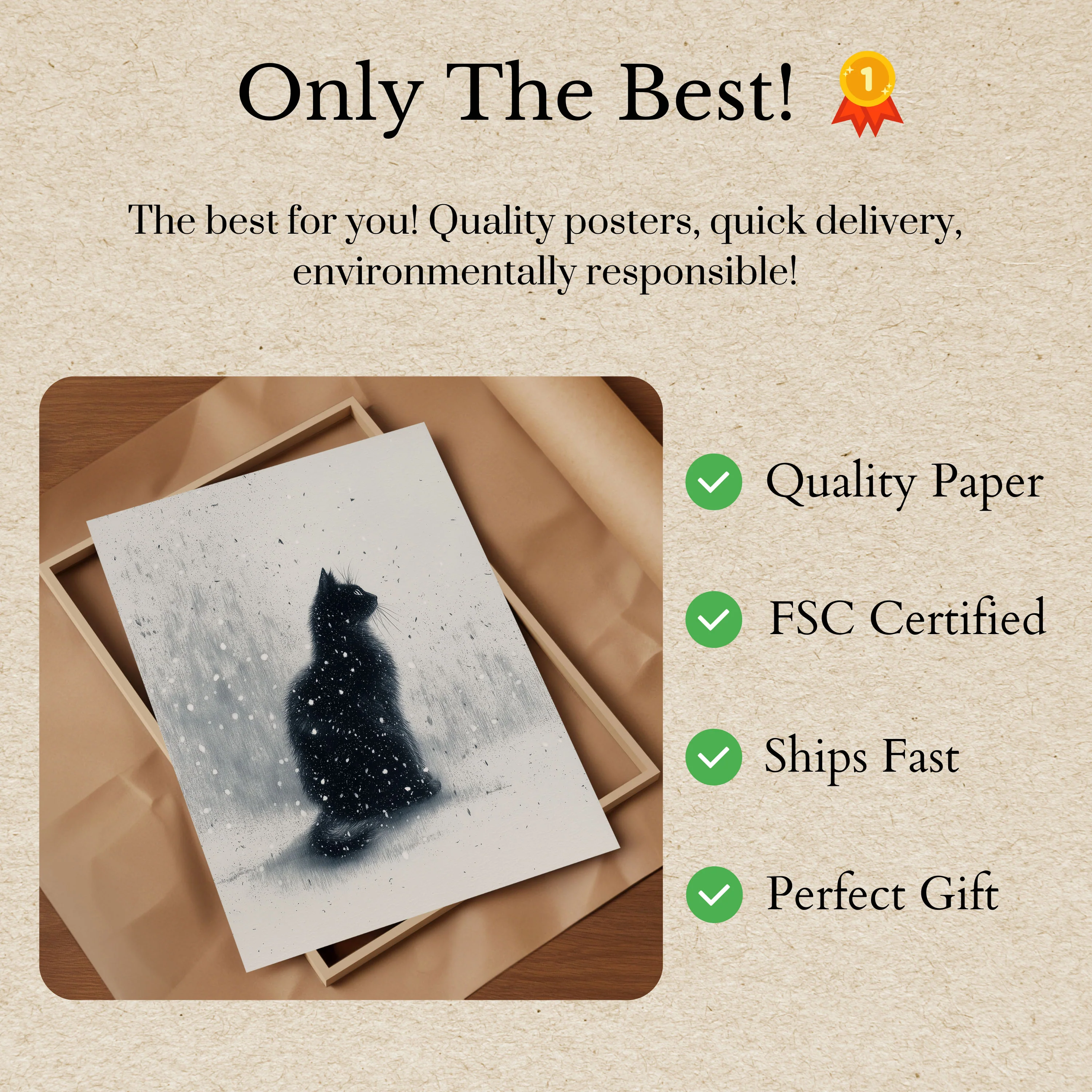 Black Cat in Winter Snow Poster - Image 3