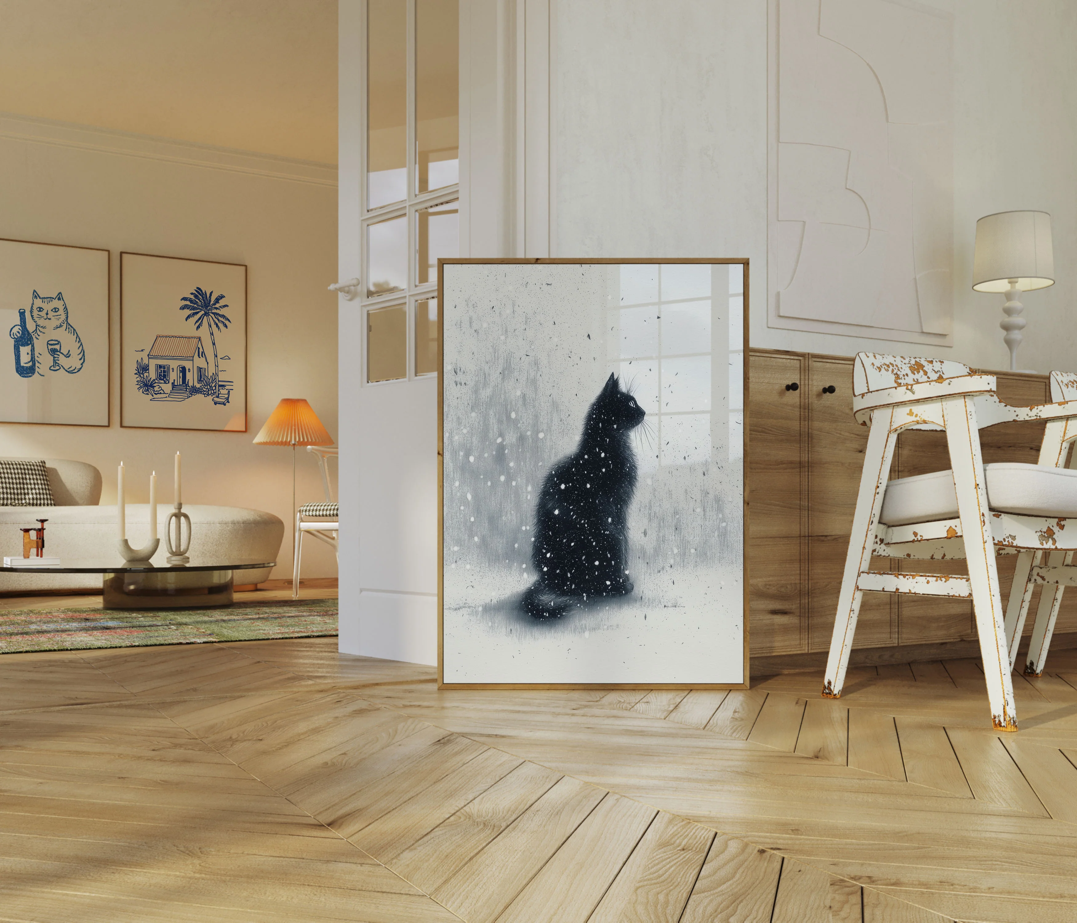 Black Cat in Winter Snow Poster - Image 5