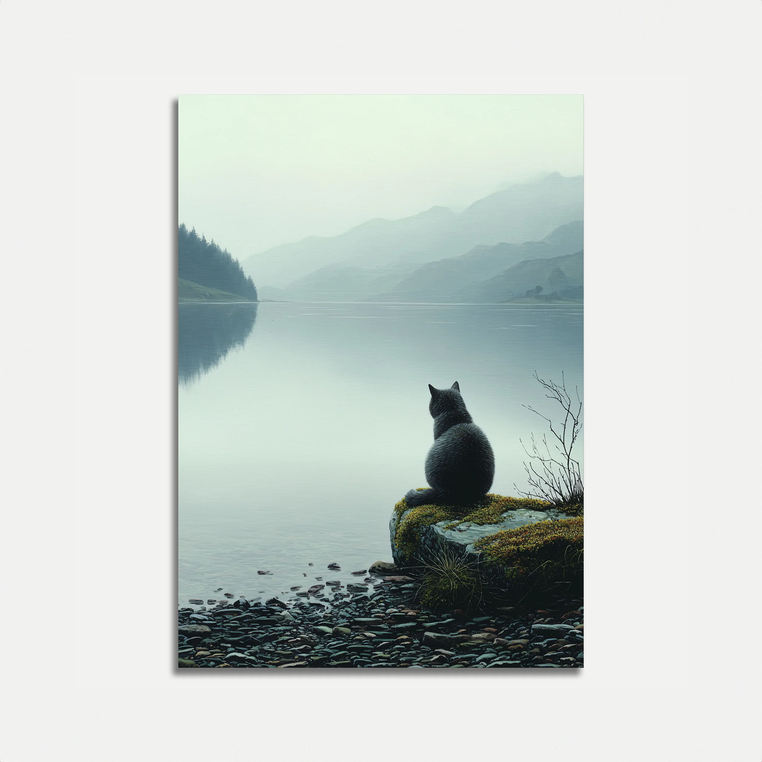 Black Cat Lakeside Contemplation Poster
