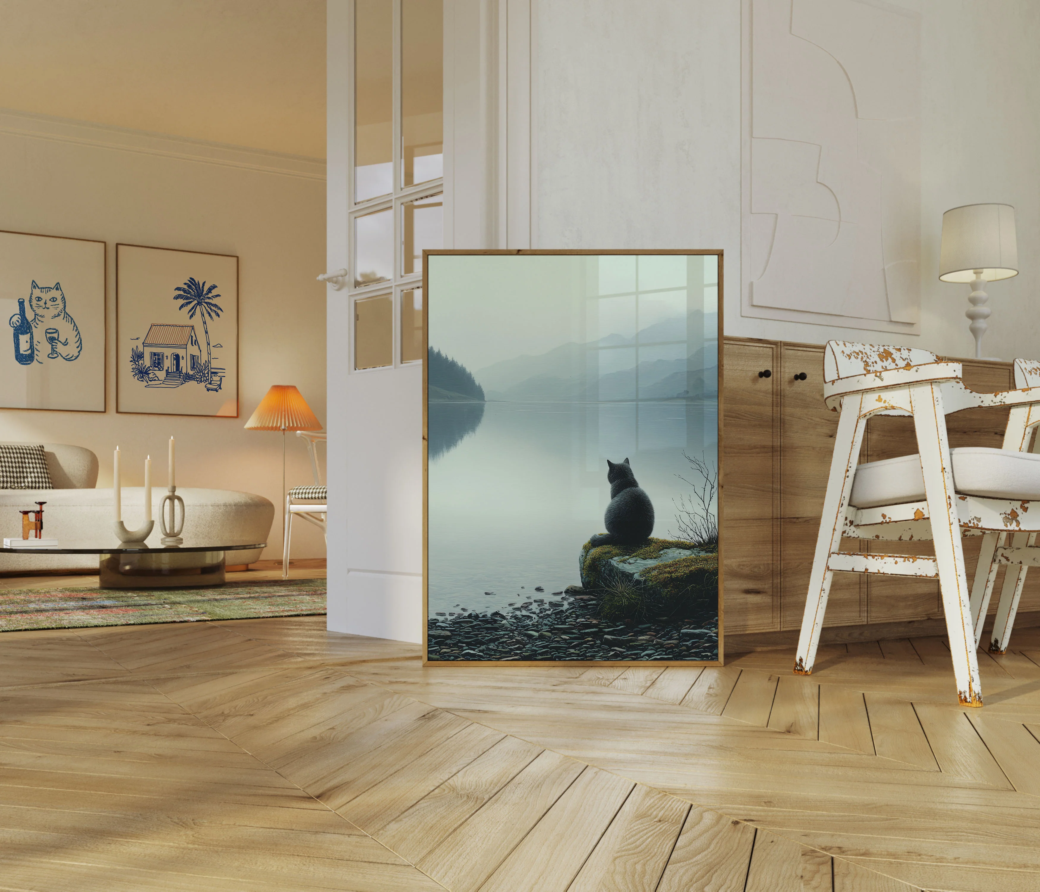 Black Cat Lakeside Contemplation Poster - Image 5