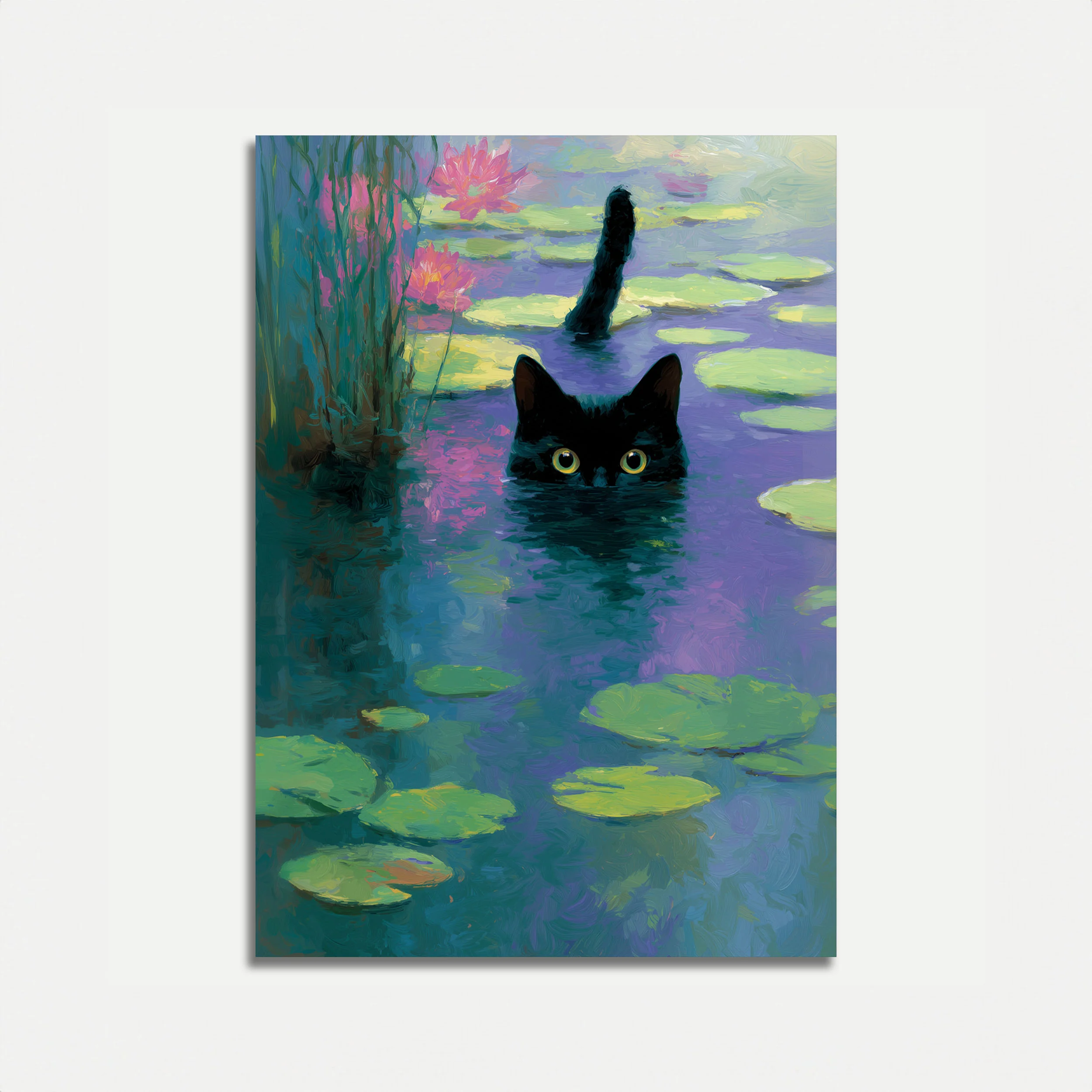 Black Cat Lily Pond Poster
