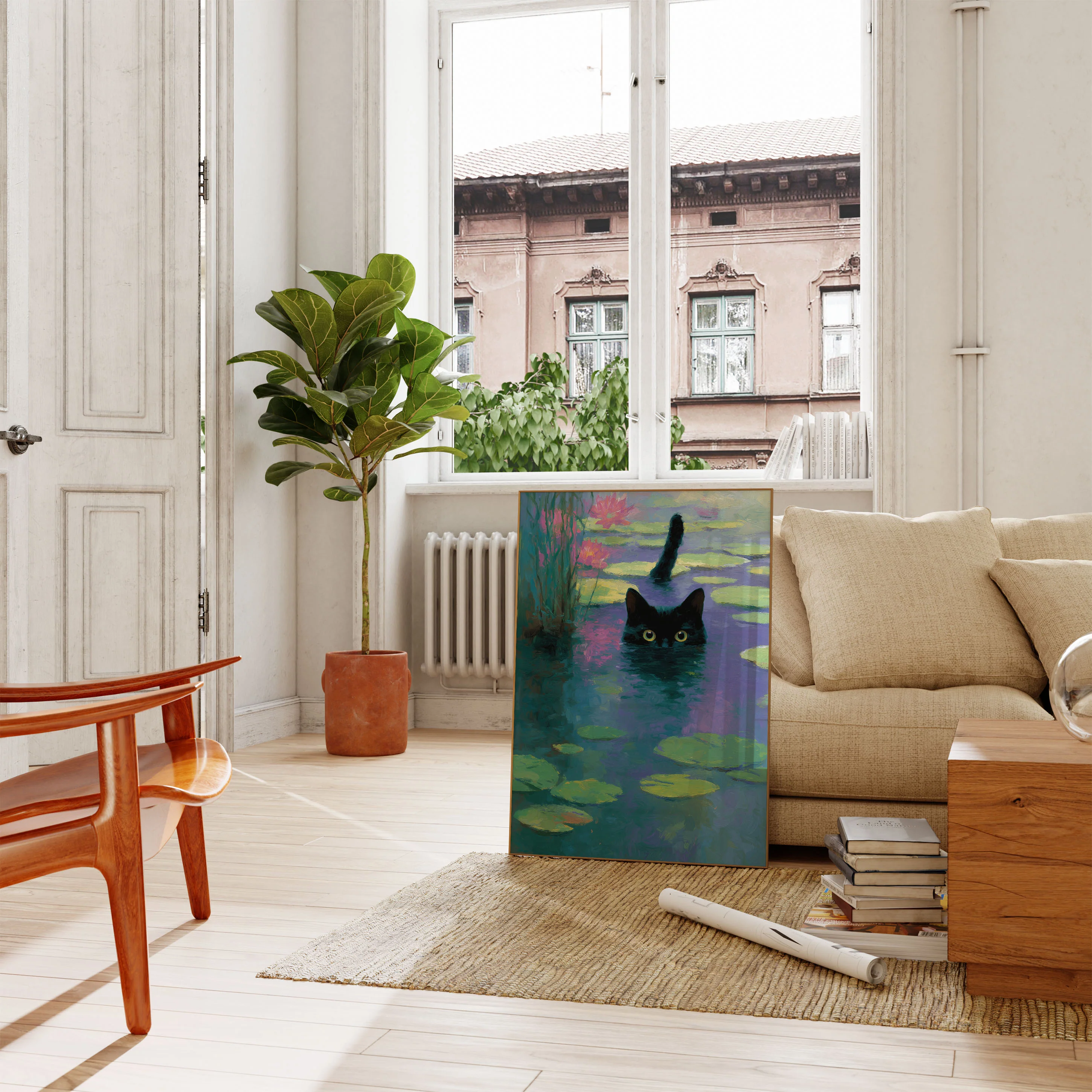 Black Cat Lily Pond Poster - Image 2