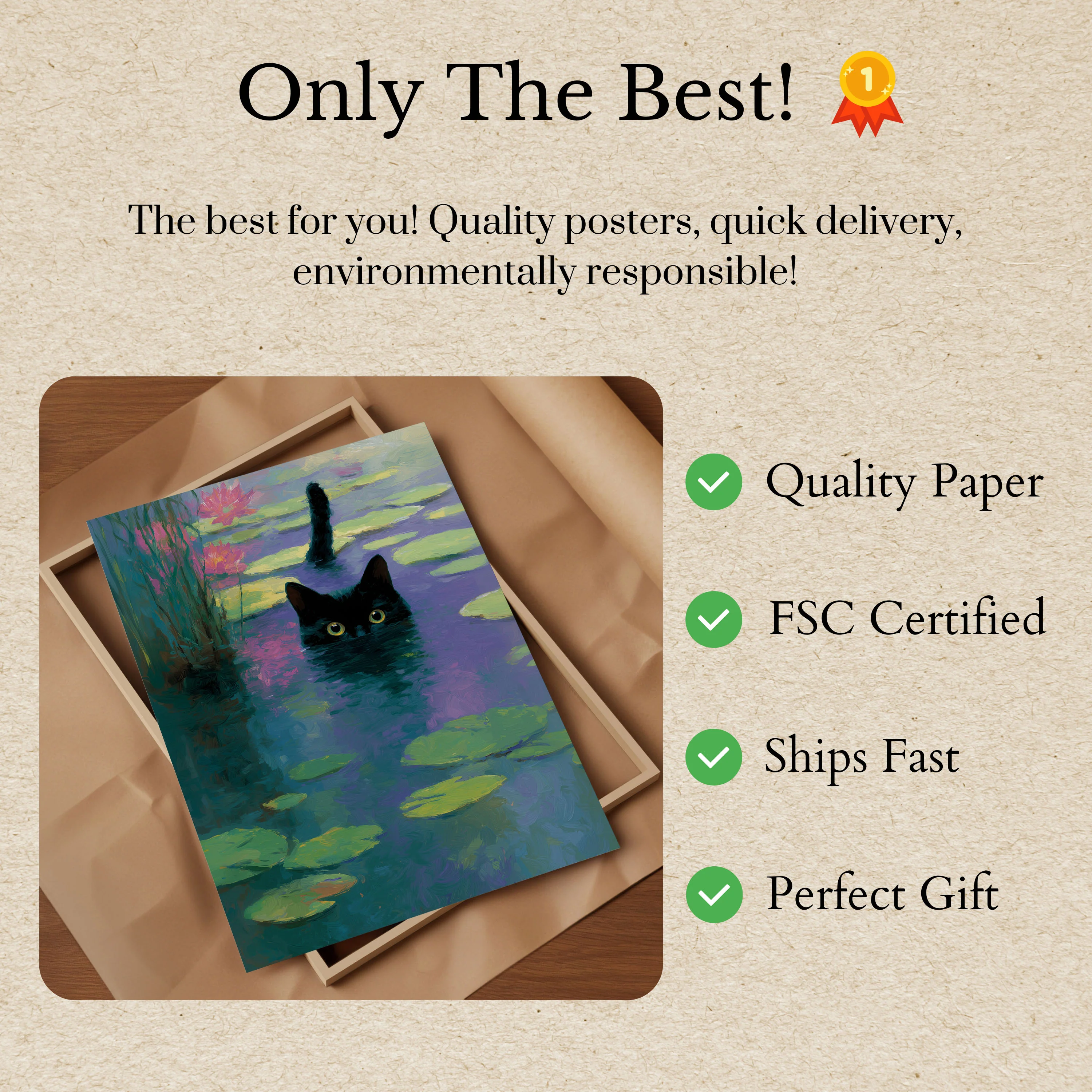 Black Cat Lily Pond Poster - Image 3