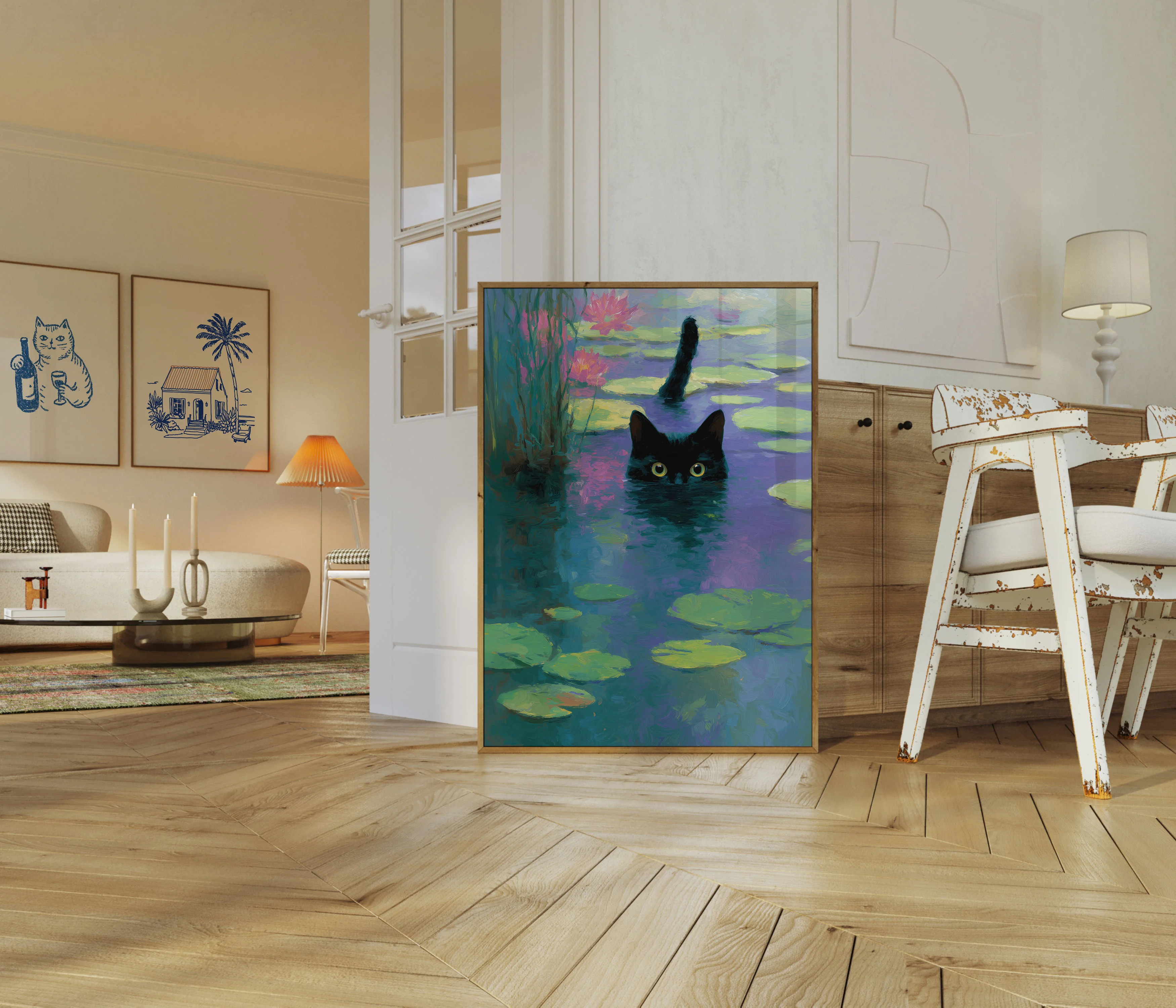 Black Cat Lily Pond Poster - Image 5