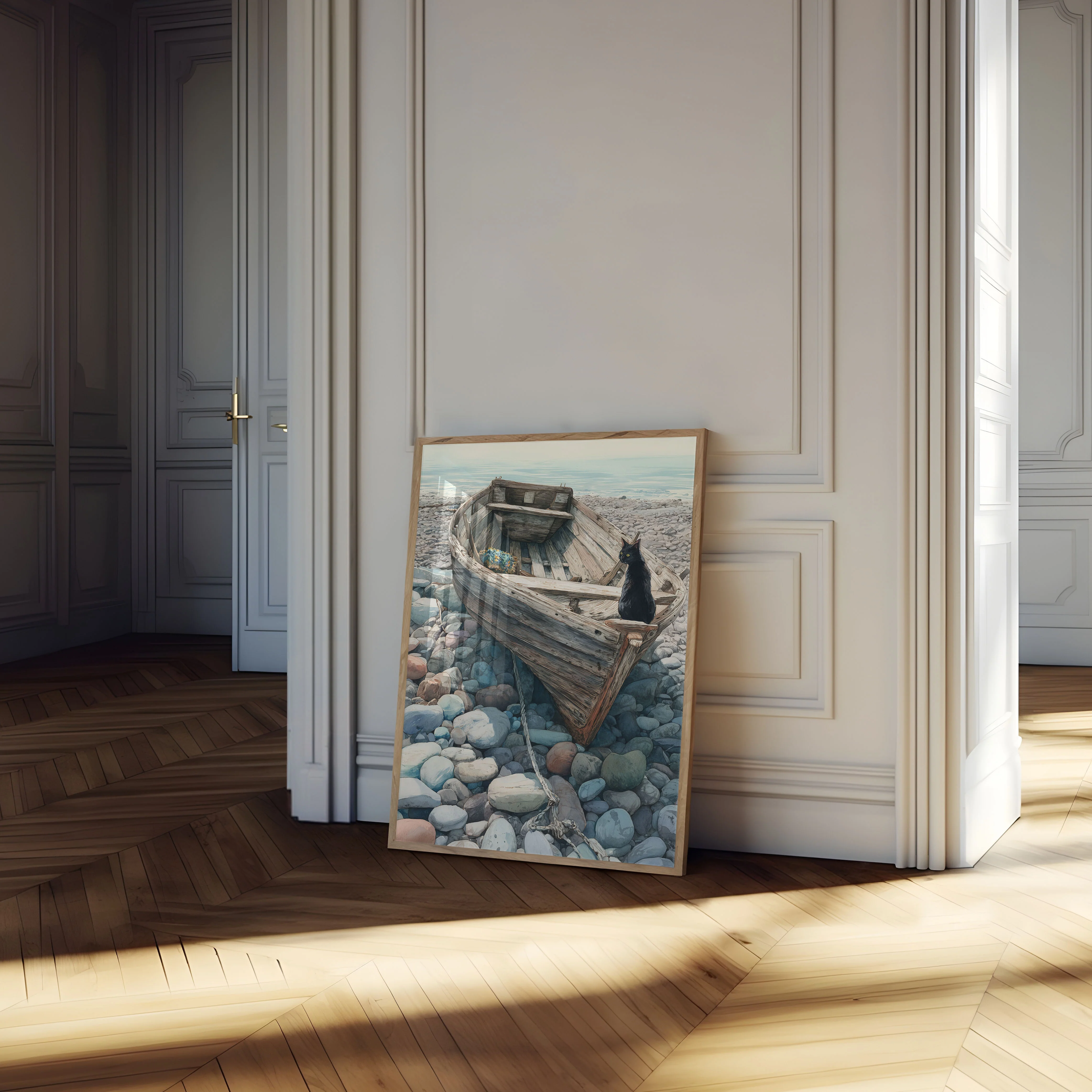Black Cat on Abandoned Boat Poster - Image 4