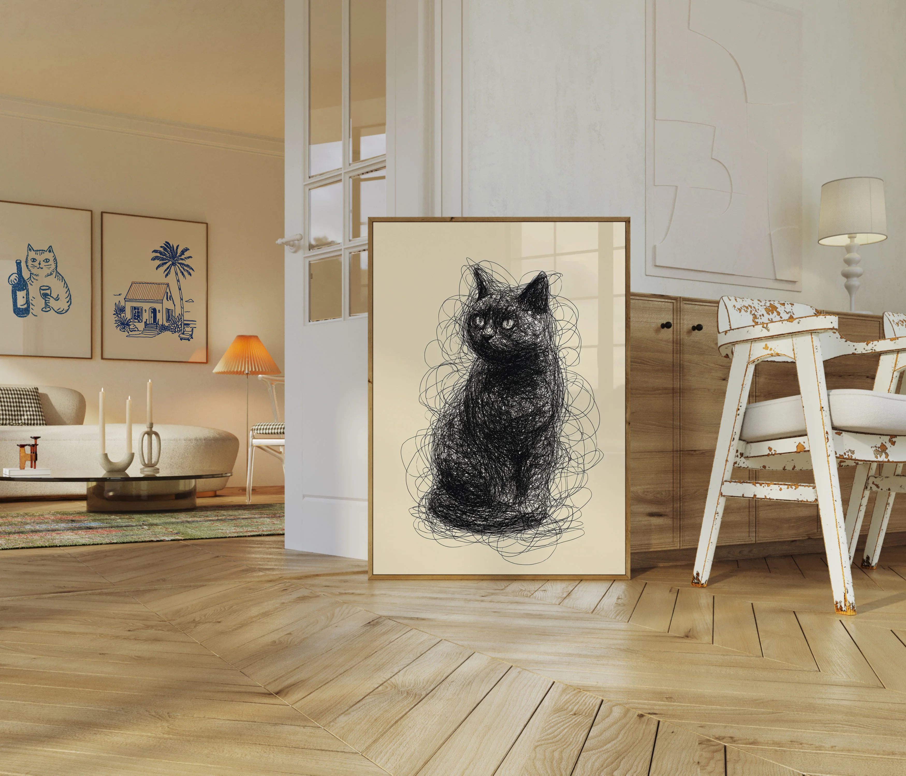 Black Cat Sketch Line Art Poster - Image 5