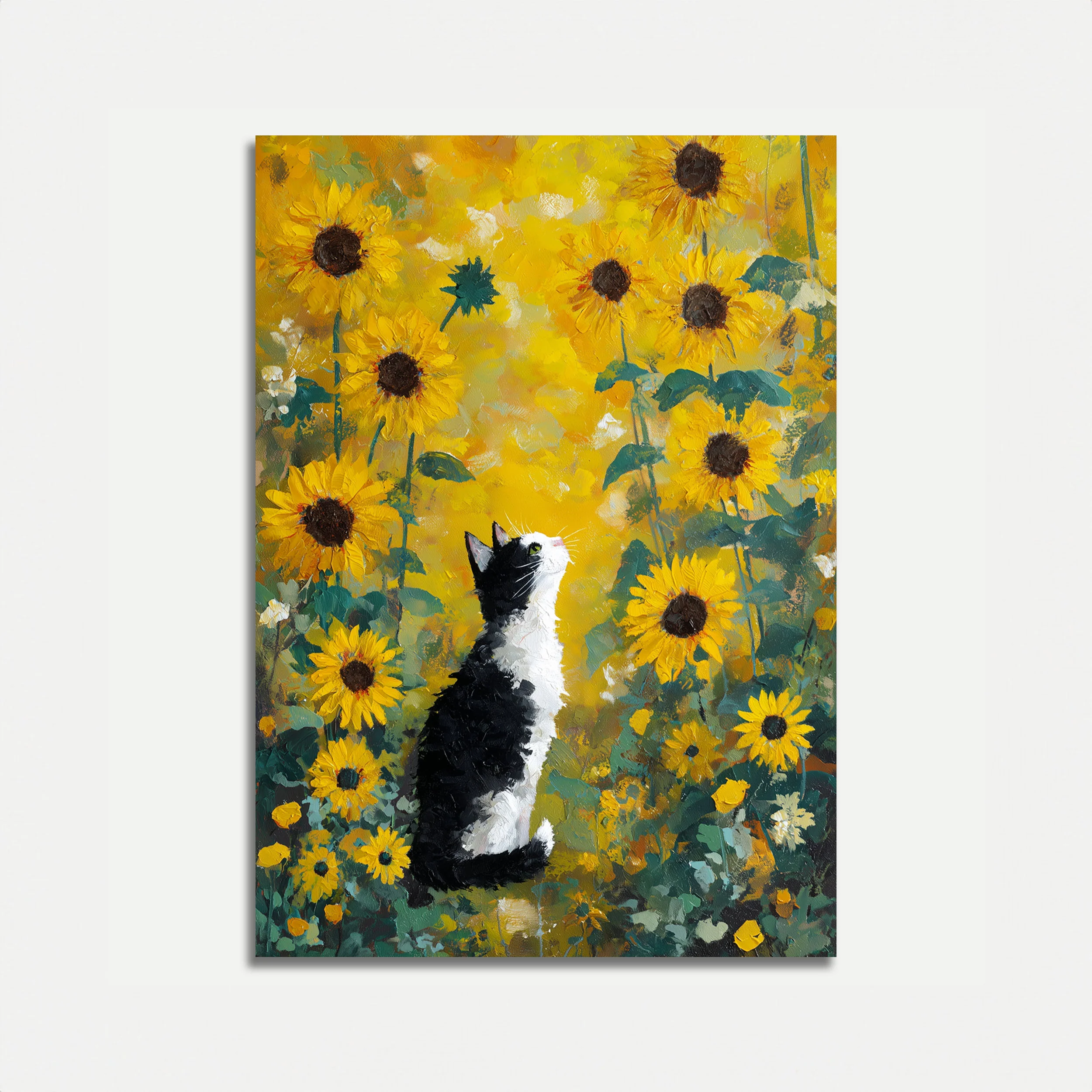 Black Cat Sunflower Field Poster