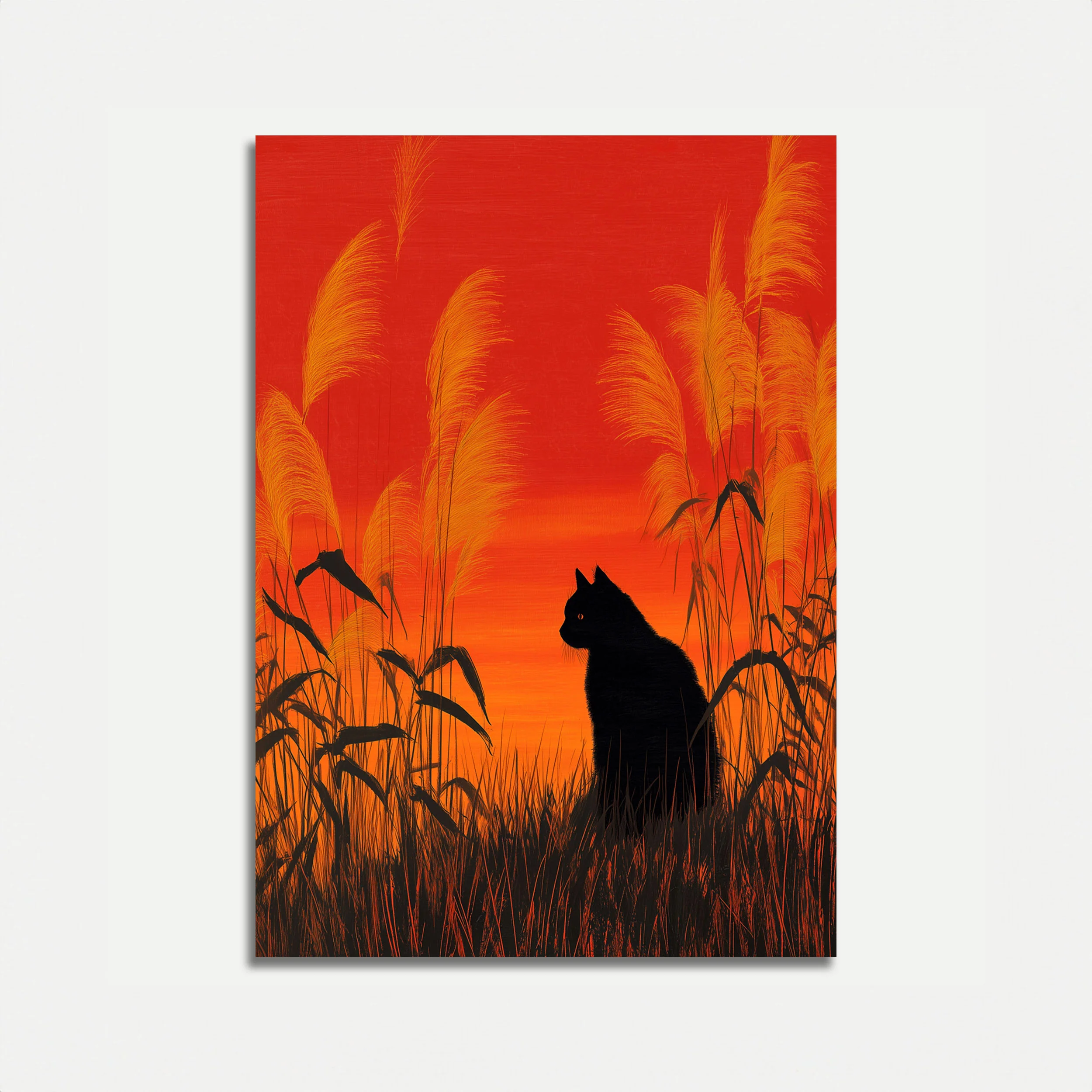 Black Cat Sunset Grassland Poster