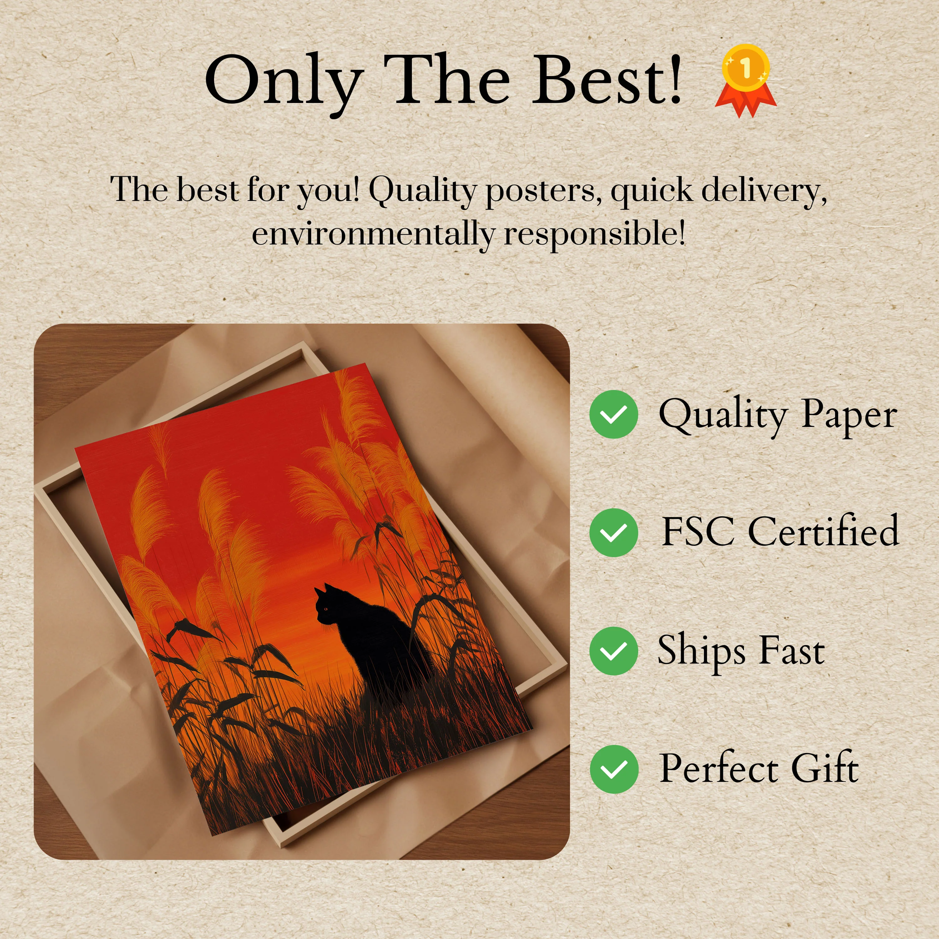 Black Cat Sunset Grassland Poster - Image 3