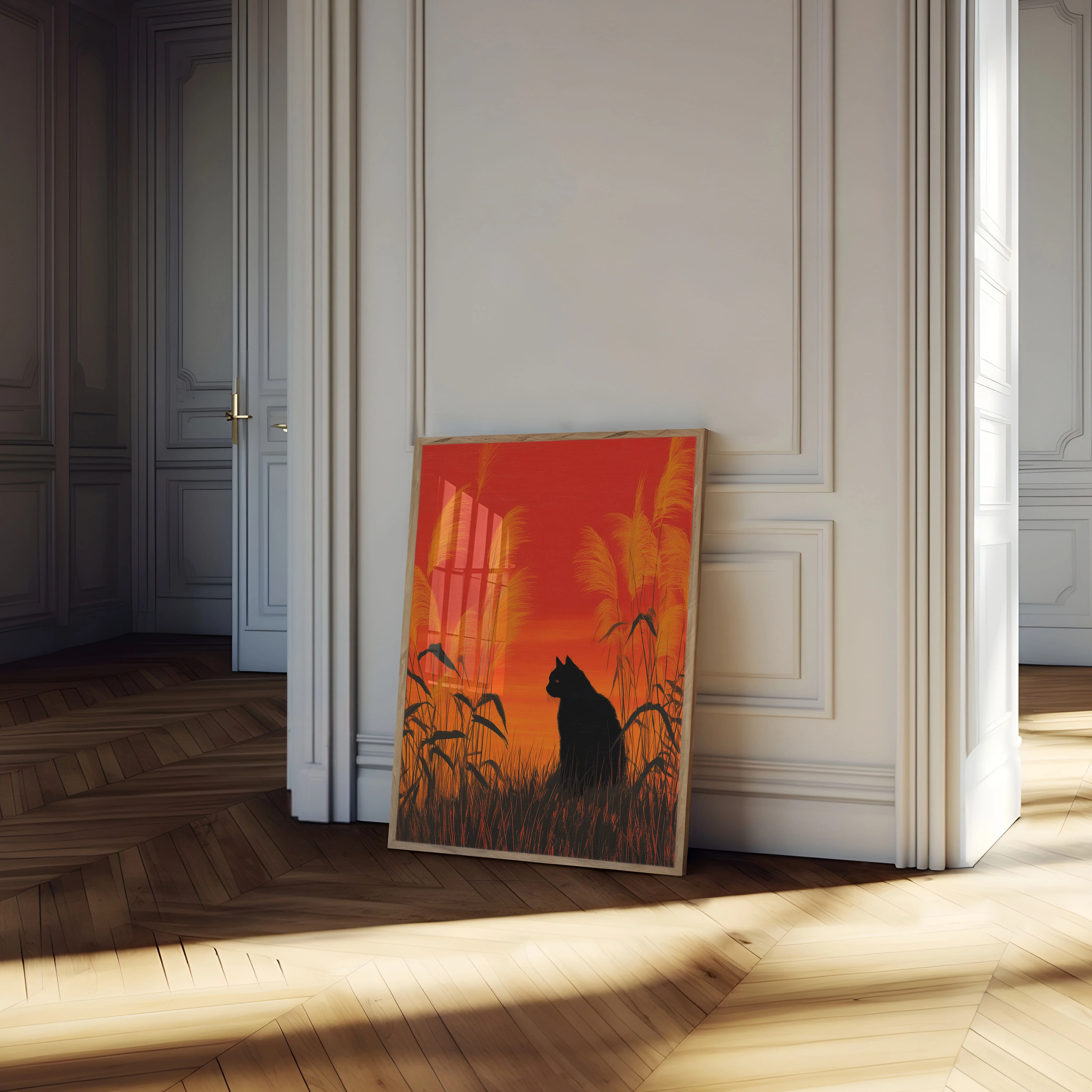Black Cat Sunset Grassland Poster - Image 4