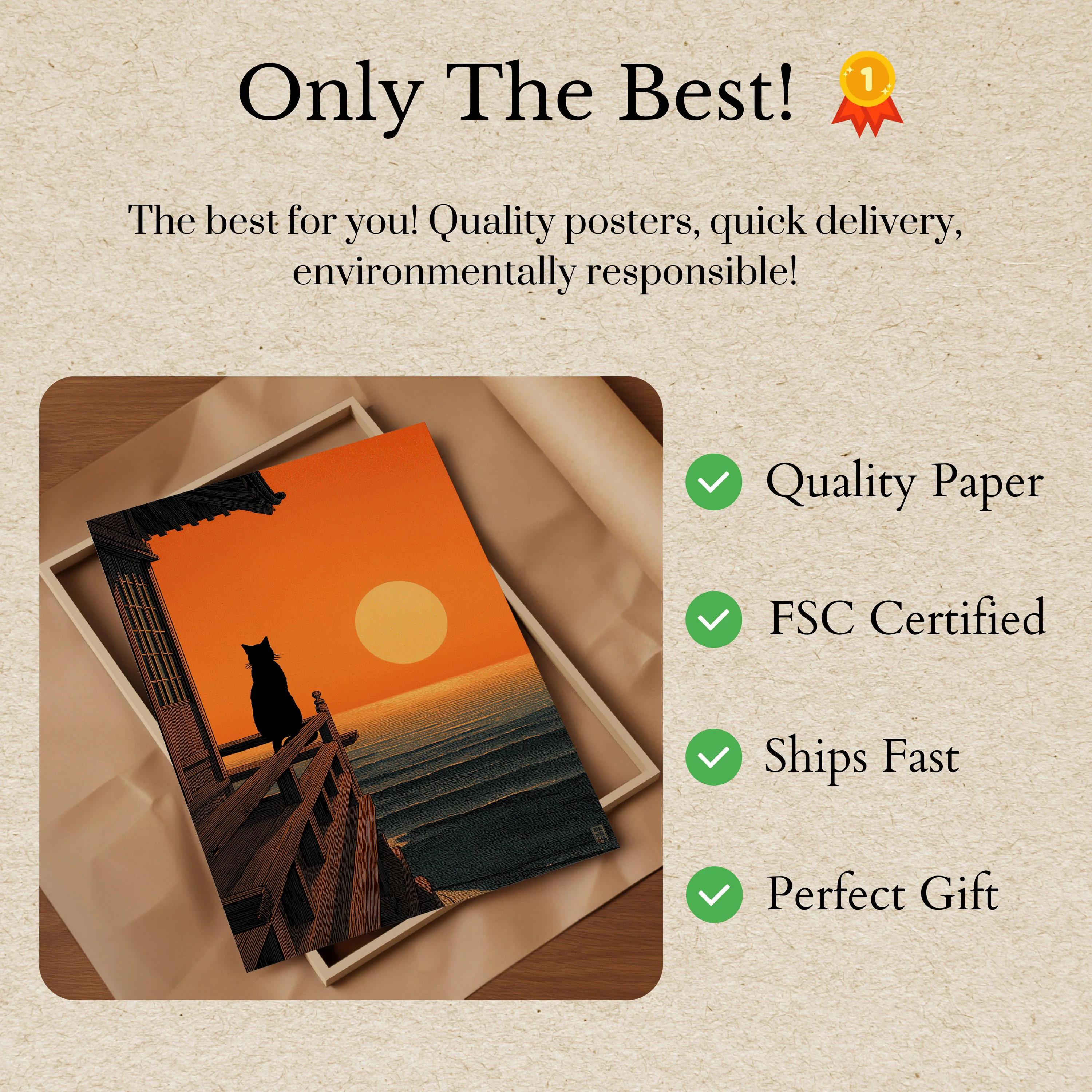 Black Cat Sunset Ocean Poster - Image 3
