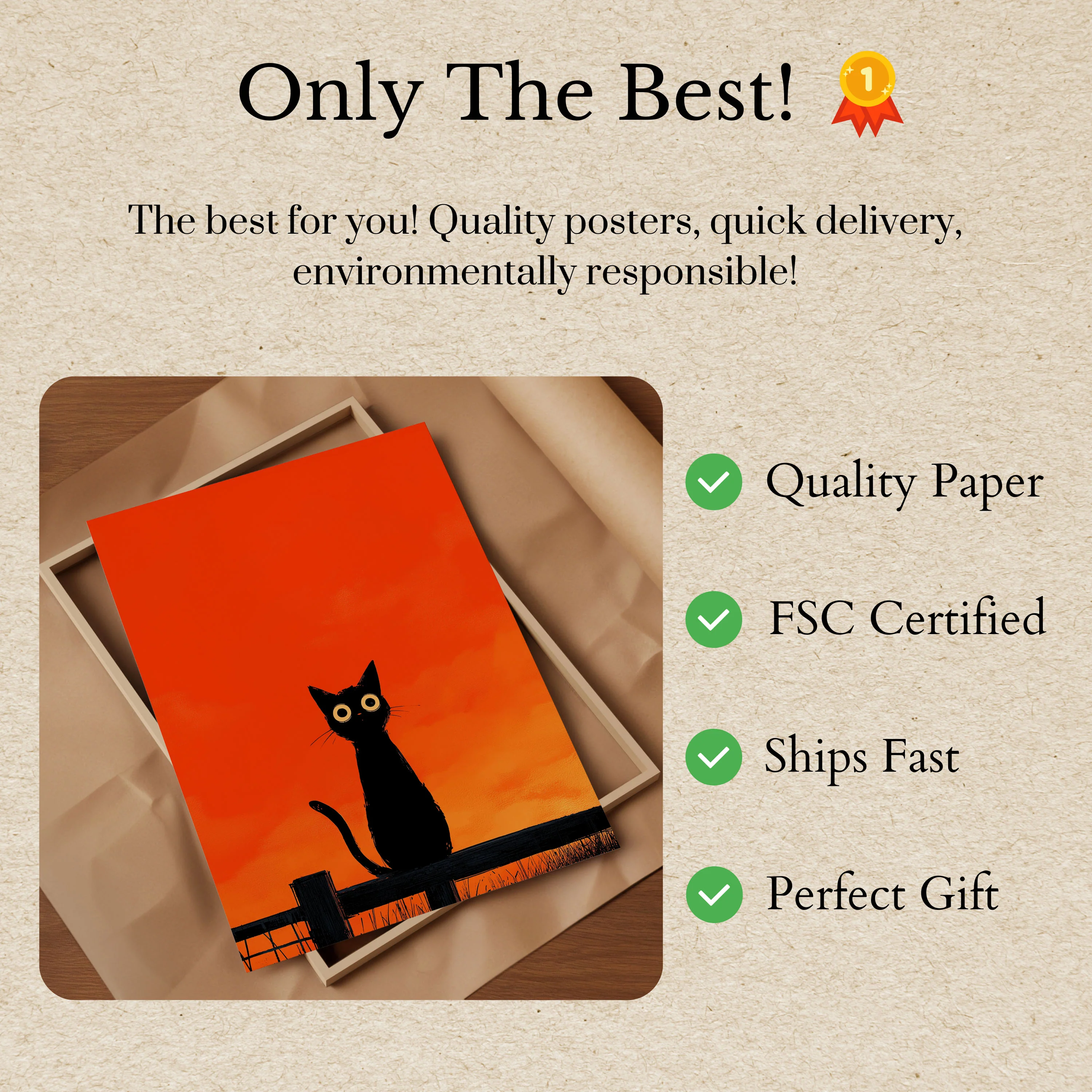 Black Cat Sunset Silhouette Poster - Image 3
