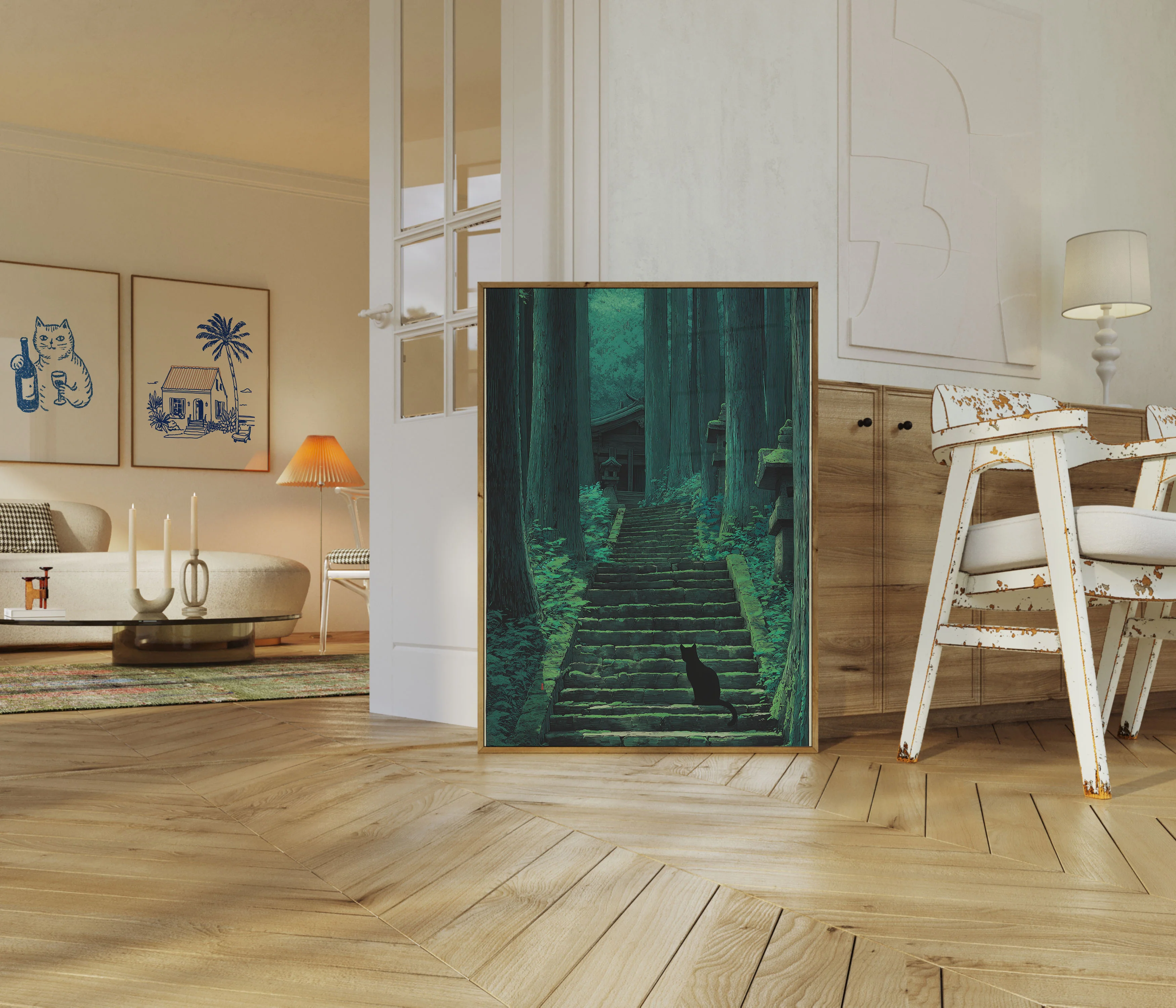 Black Cat Temple Stairs Poster - Image 5