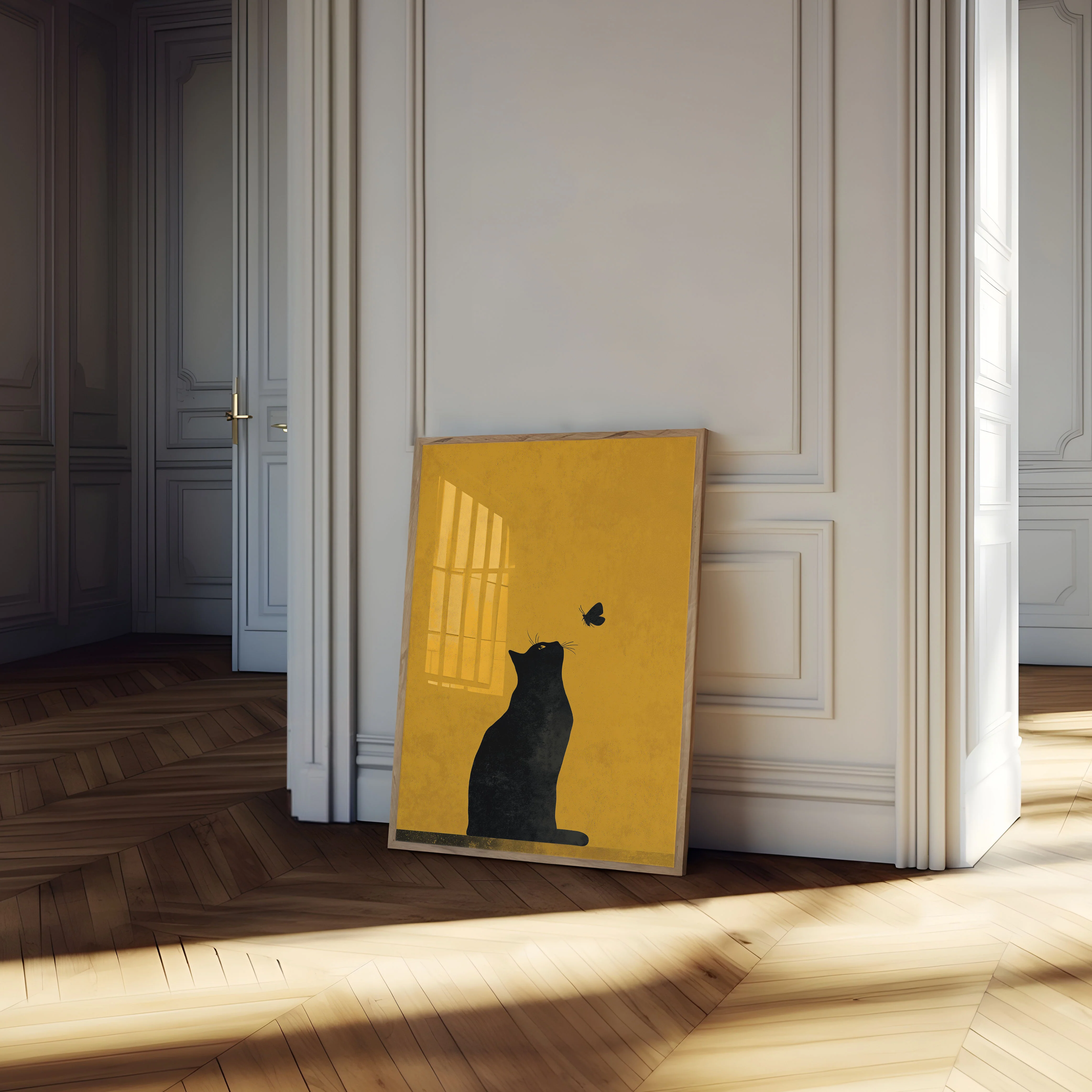 Black Cat Watches Butterfly Poster - Image 4