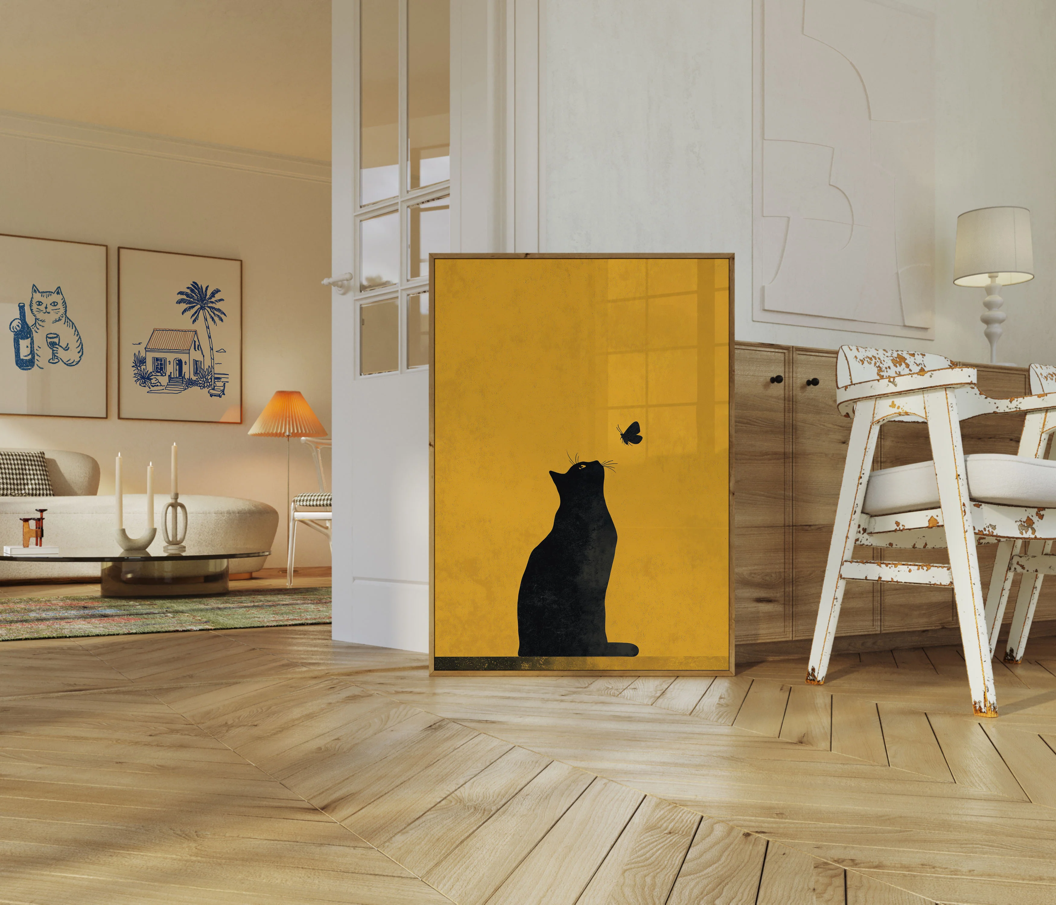 Black Cat Watches Butterfly Poster - Image 5