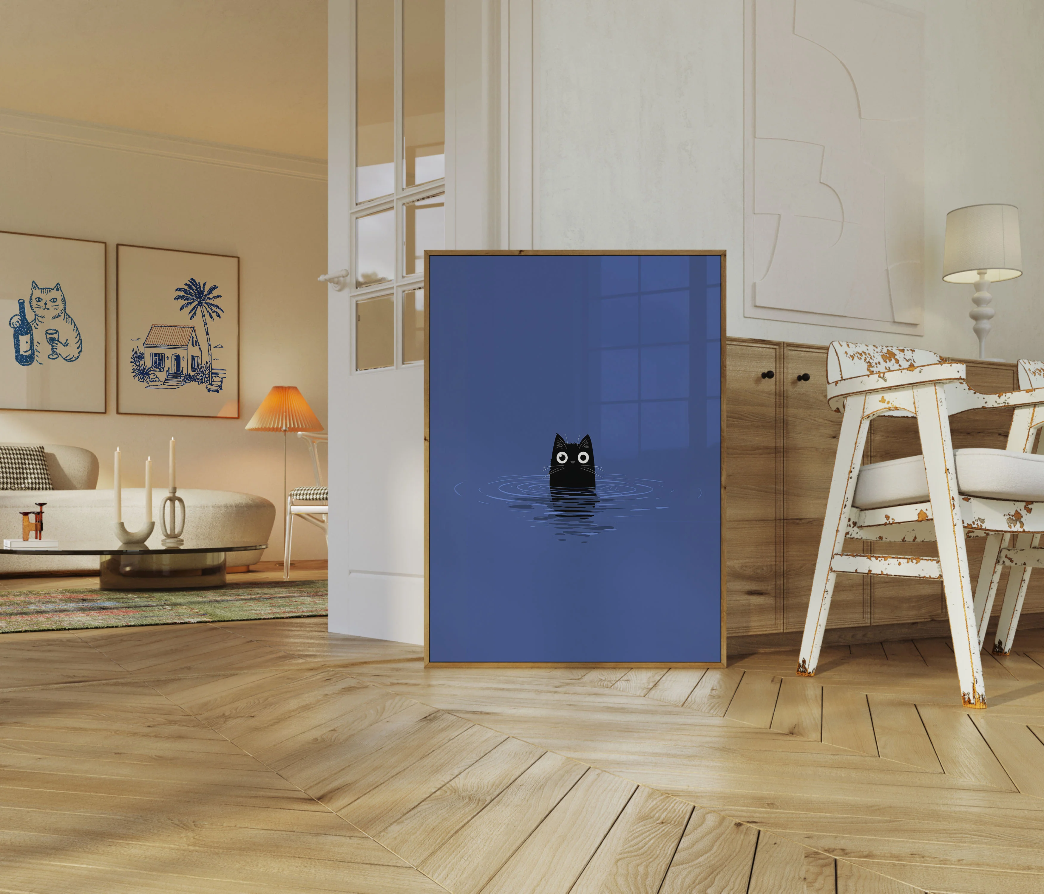 Black Cat Water Ripples Poster - Image 5