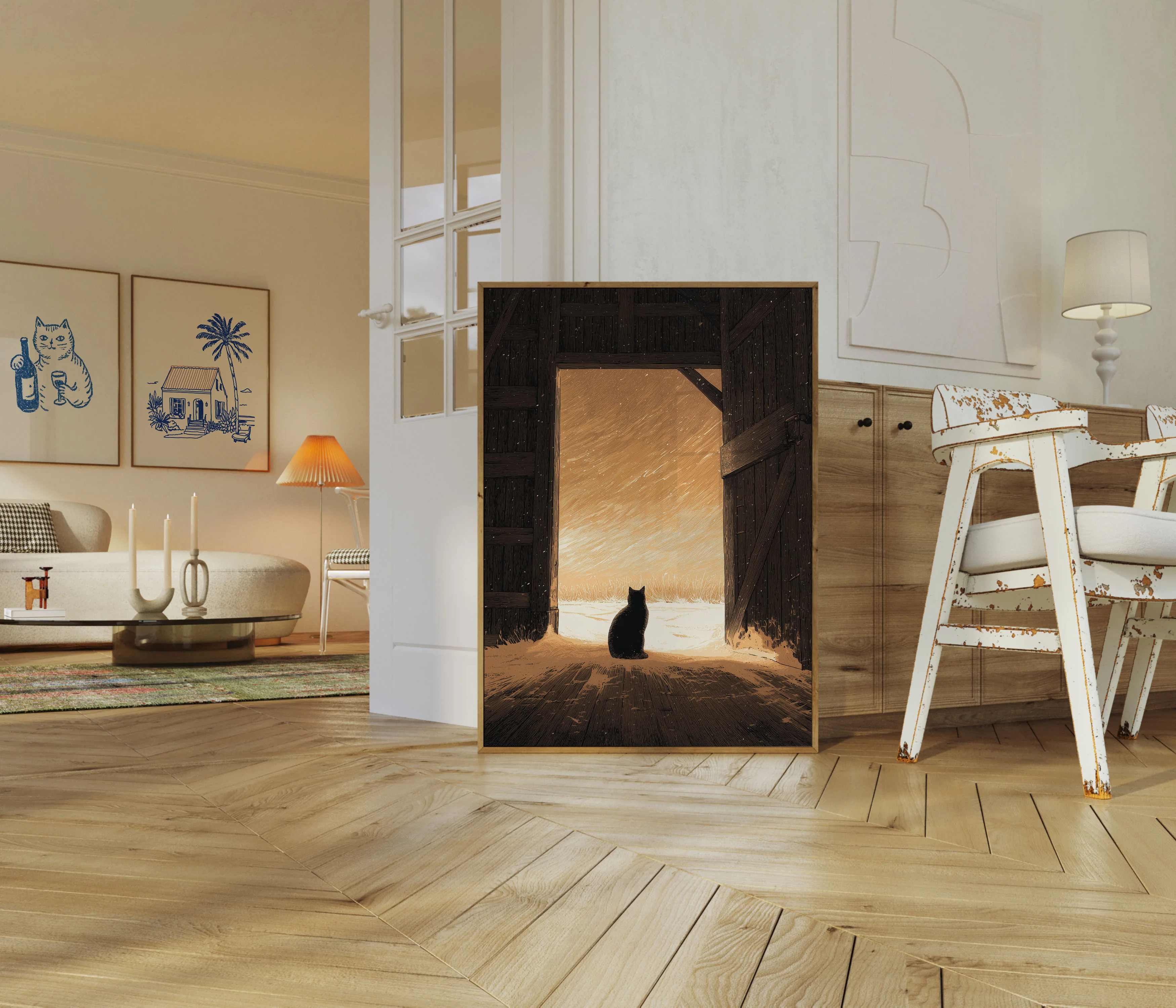 Black Cat Winter Barn Poster - Image 5