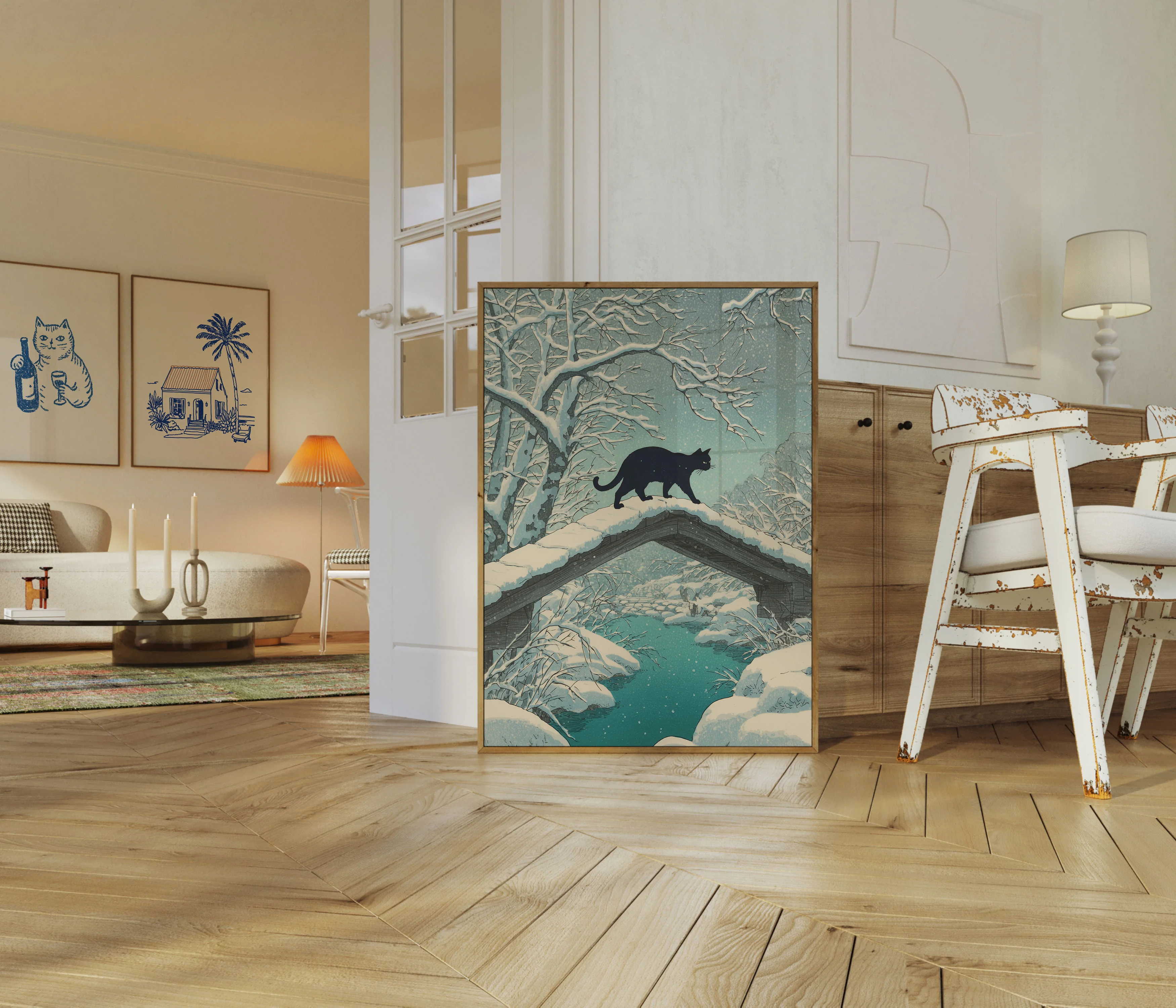 Black Cat Winter Night Poster - Image 5