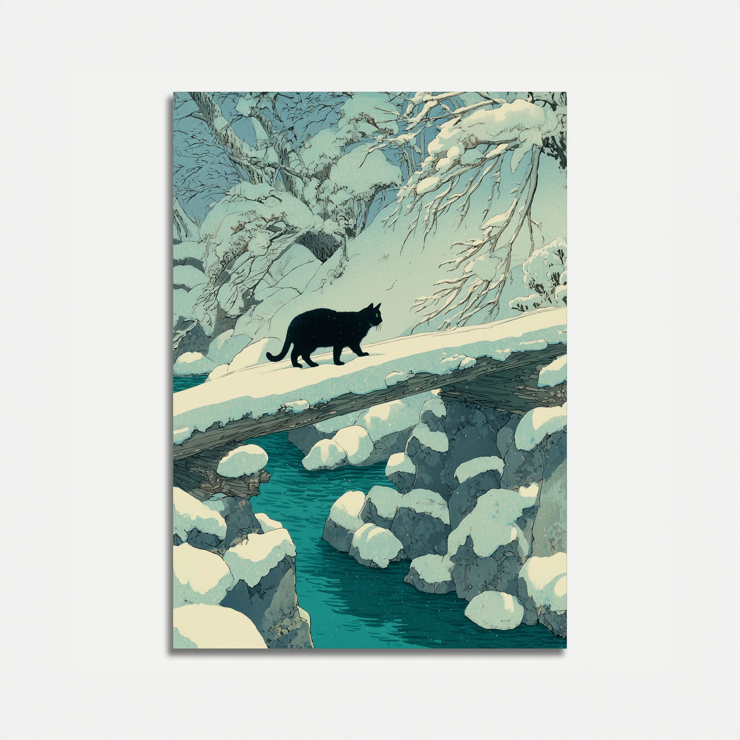 Black Cat Winter Stream Poster