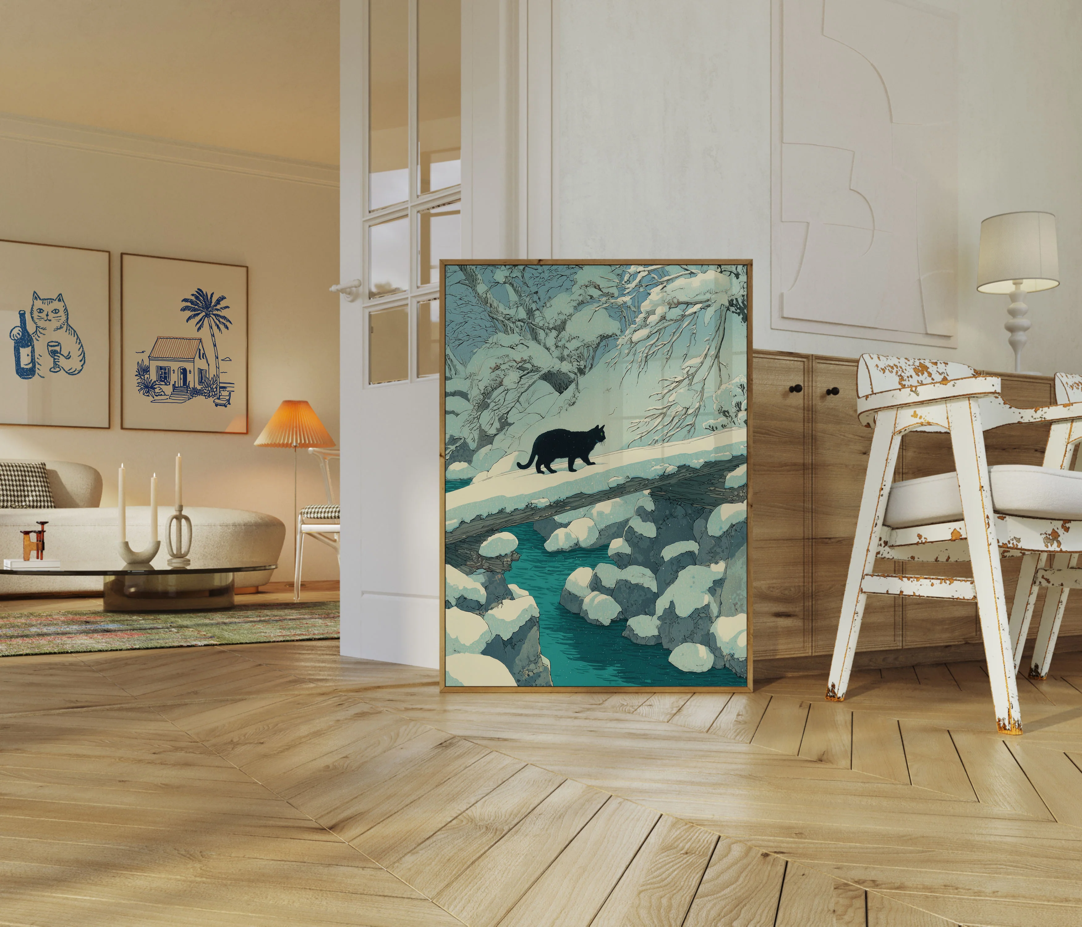 Black Cat Winter Stream Poster - Image 5