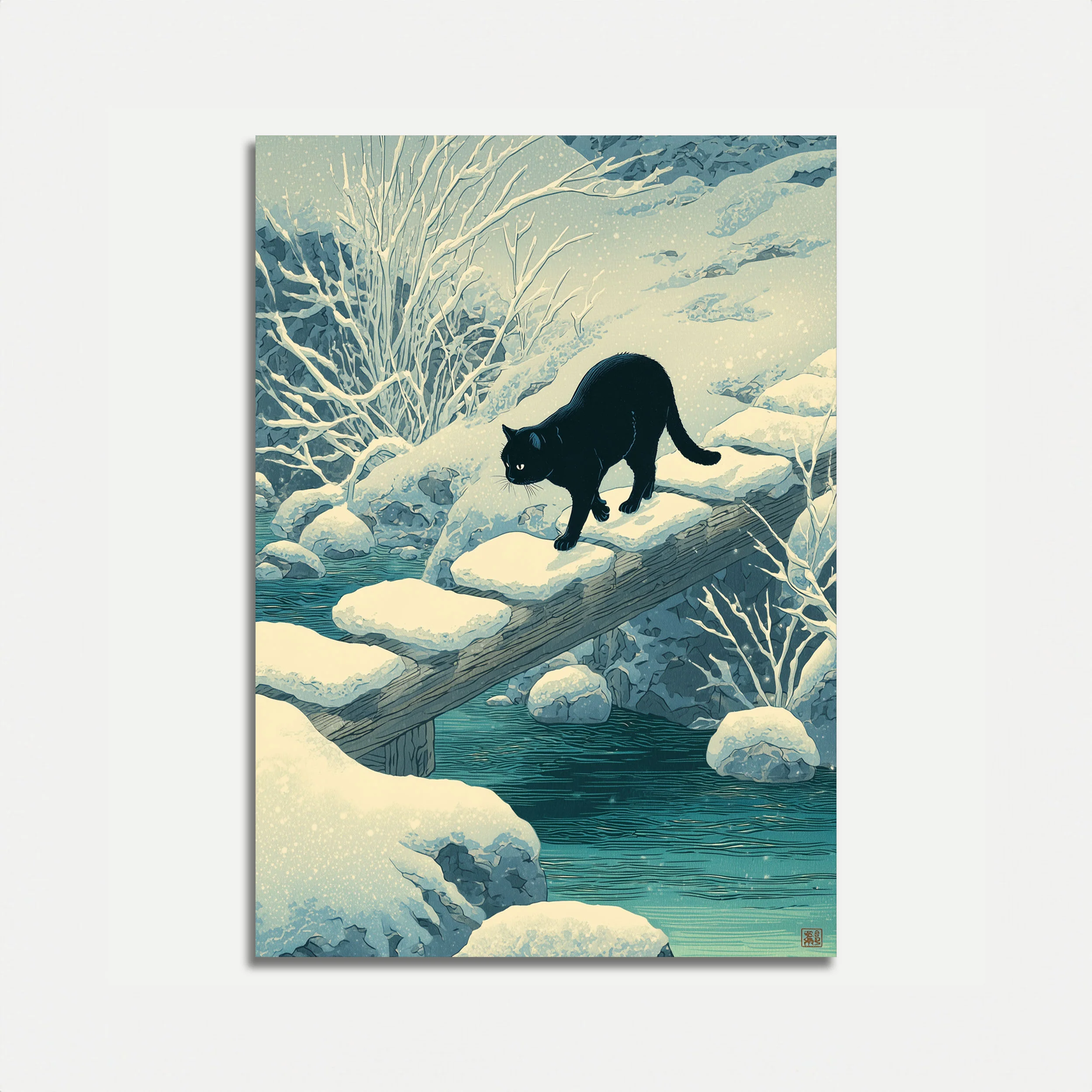 Black Cat Winter Stream Poster