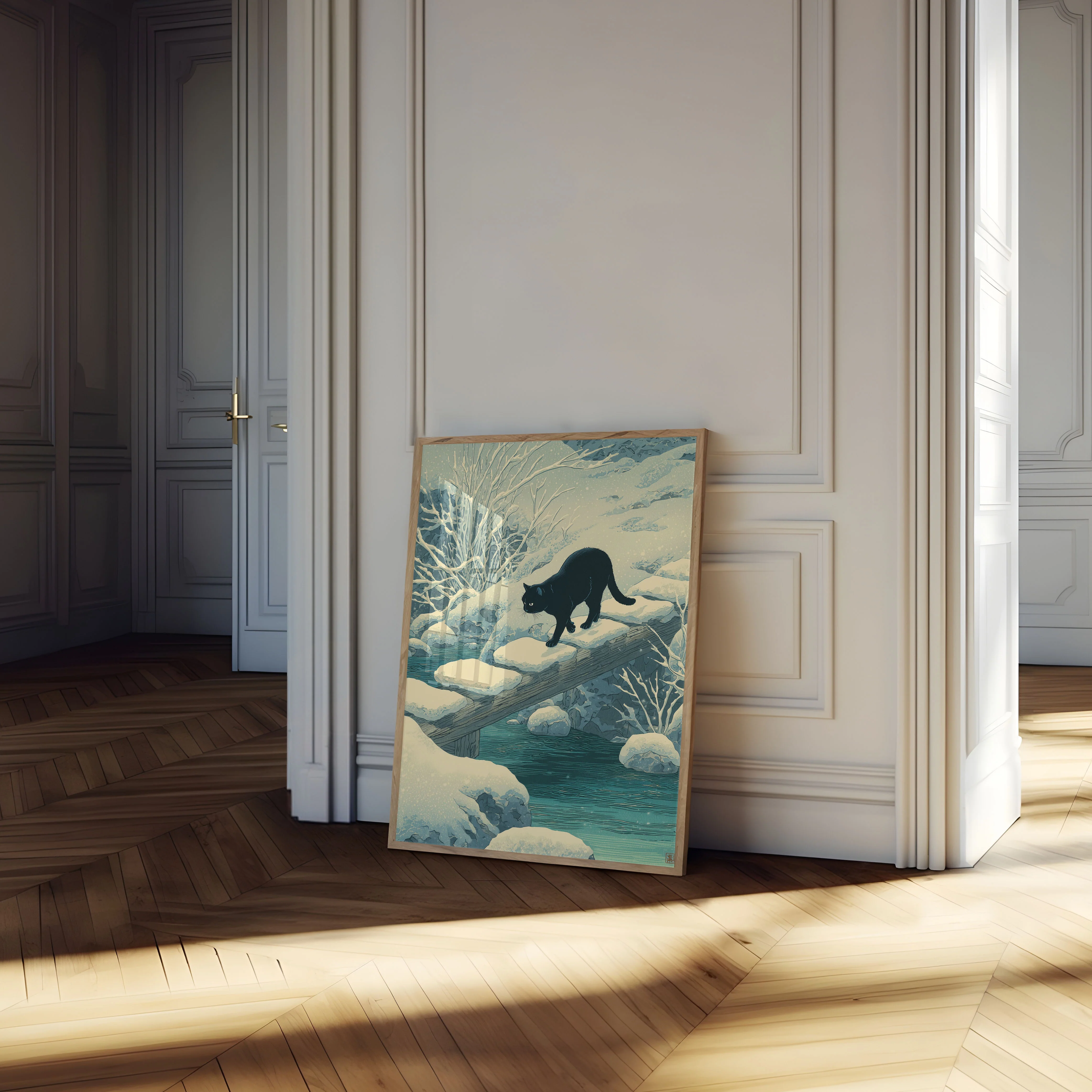 Black Cat Winter Stream Poster - Image 4